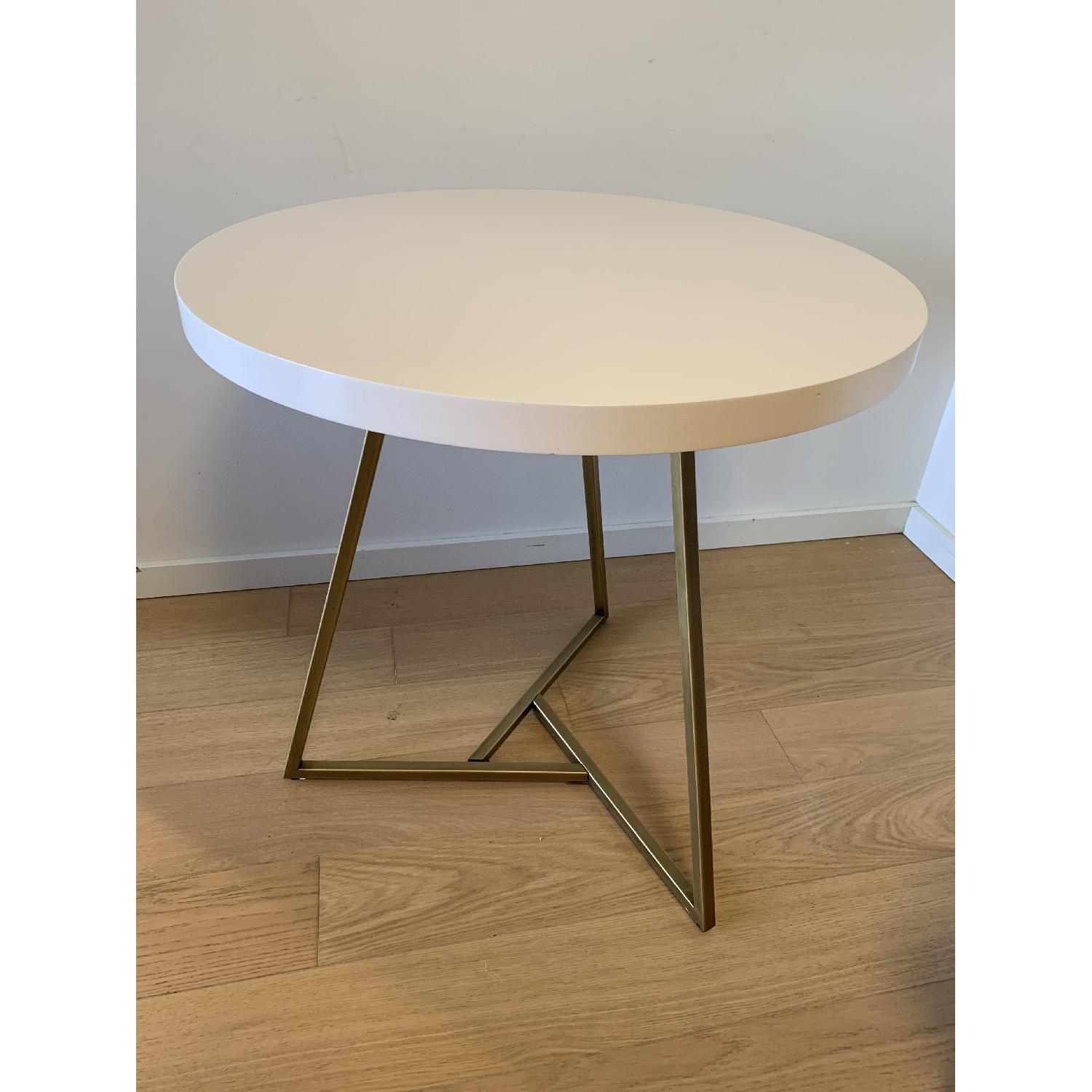 West Elm Lacquer Top Cafe Table in White/Antique Brass - image-3