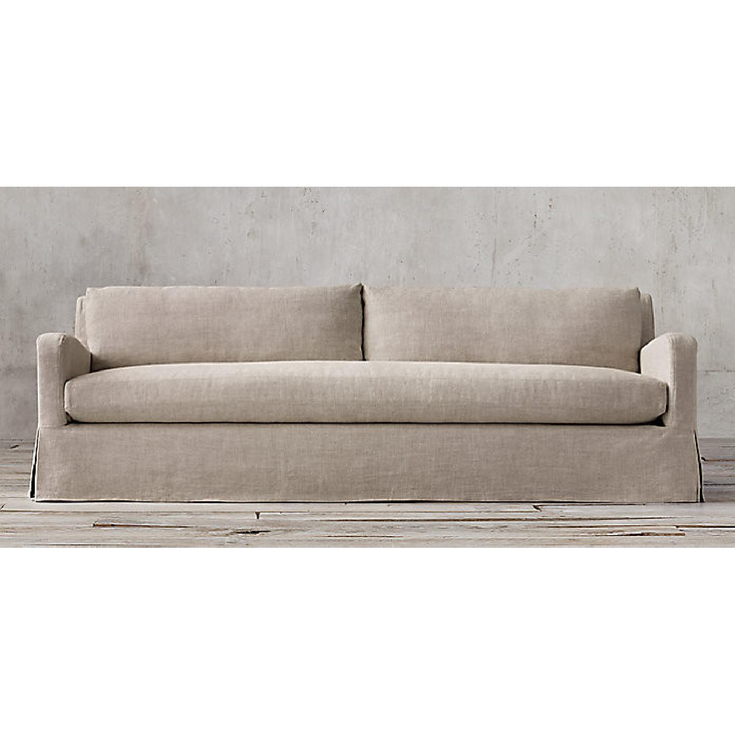 Restoration Hardware Belgian Linen Slope Arm Sofa - image-7