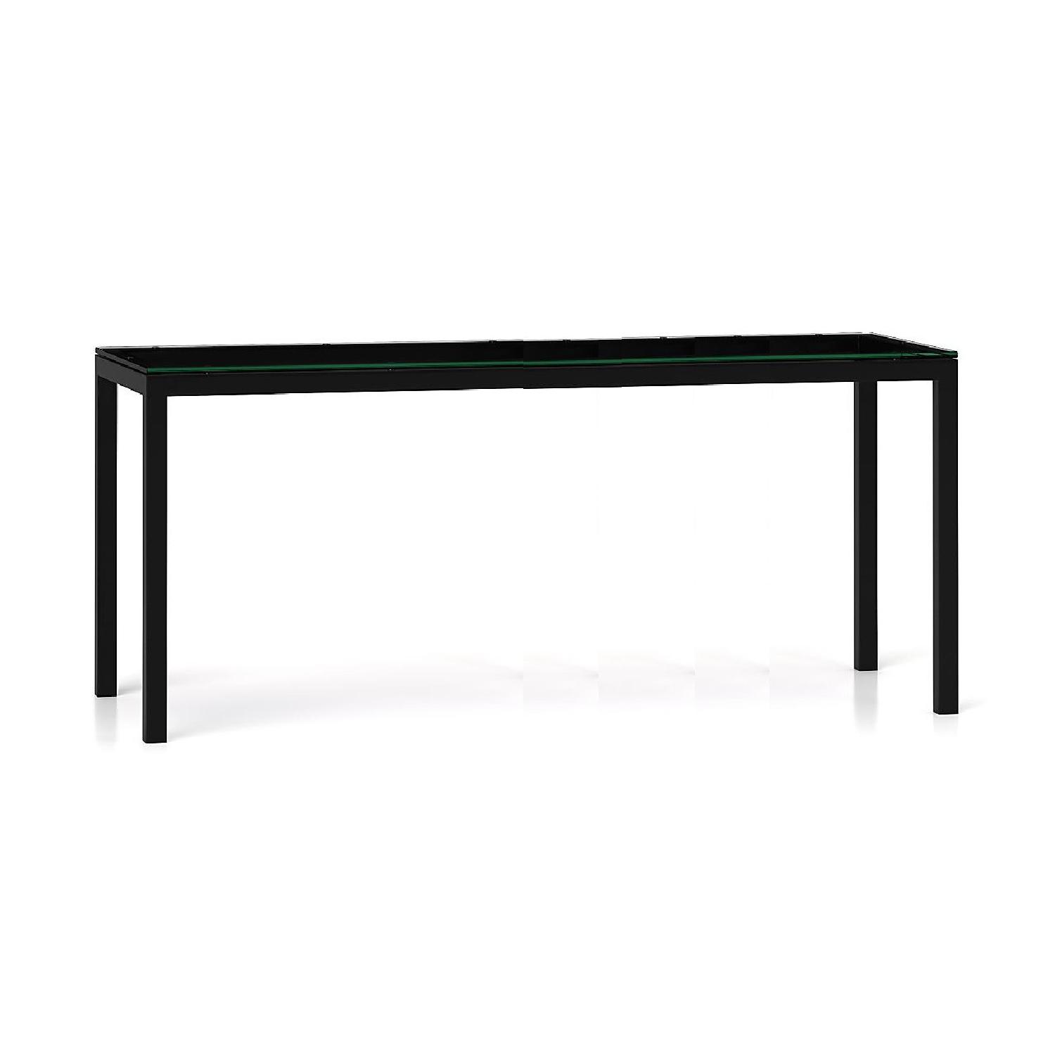 Crate & Barrel Modern Glass Top Stainless Steel Office Table AptDeco