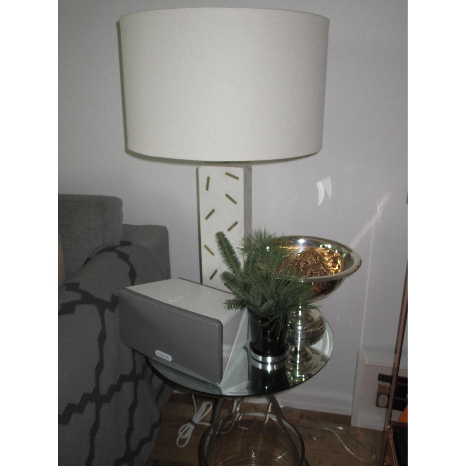 West Elm Marble & Bronze Brisim Lamp w/ Shade - image-3
