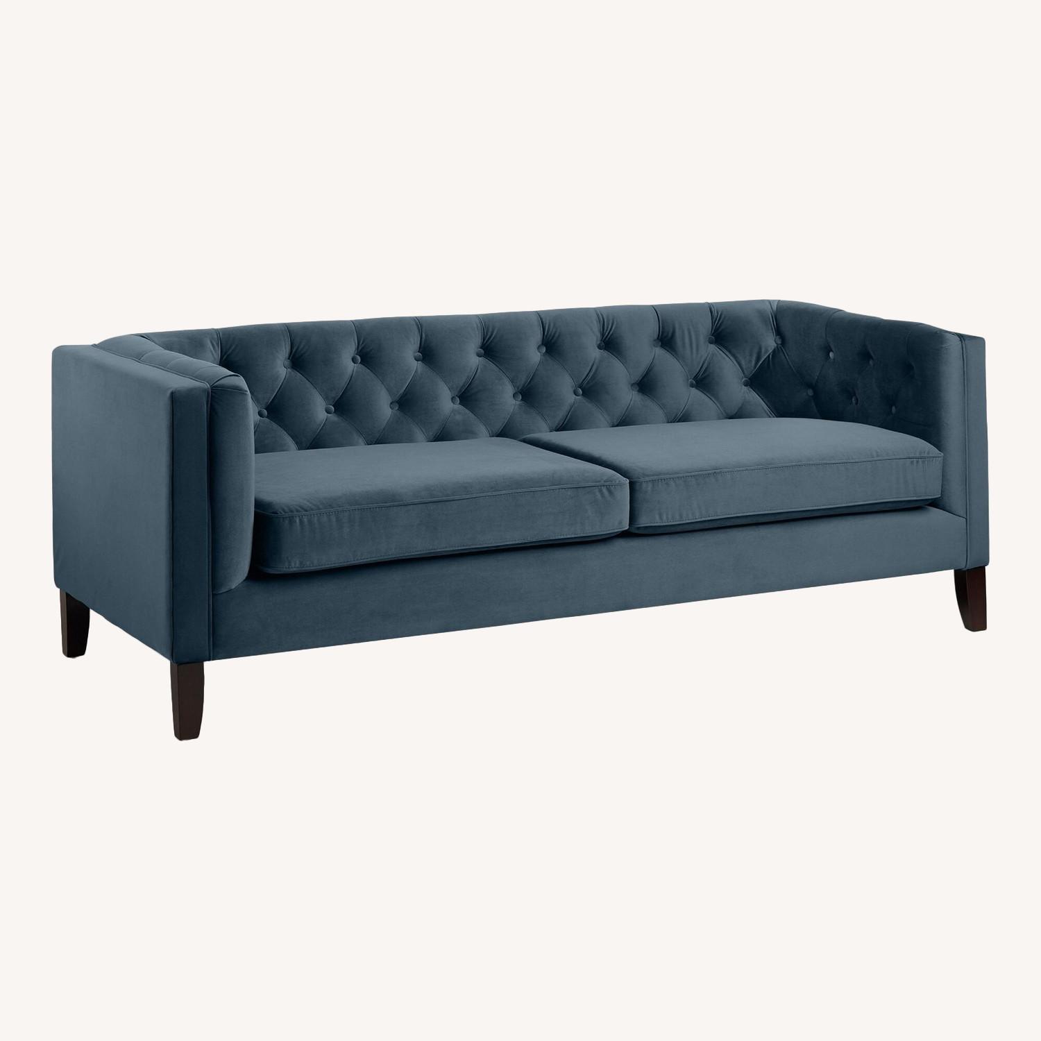 World Market Midnight Blue Velvet Kendall Sofa AptDeco