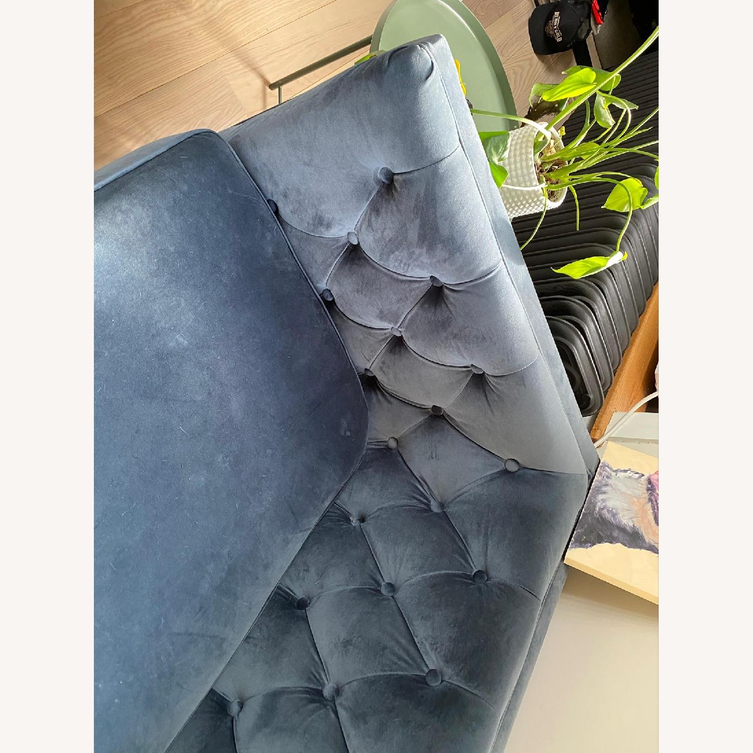 World Market Midnight Blue Velvet Kendall Sofa AptDeco