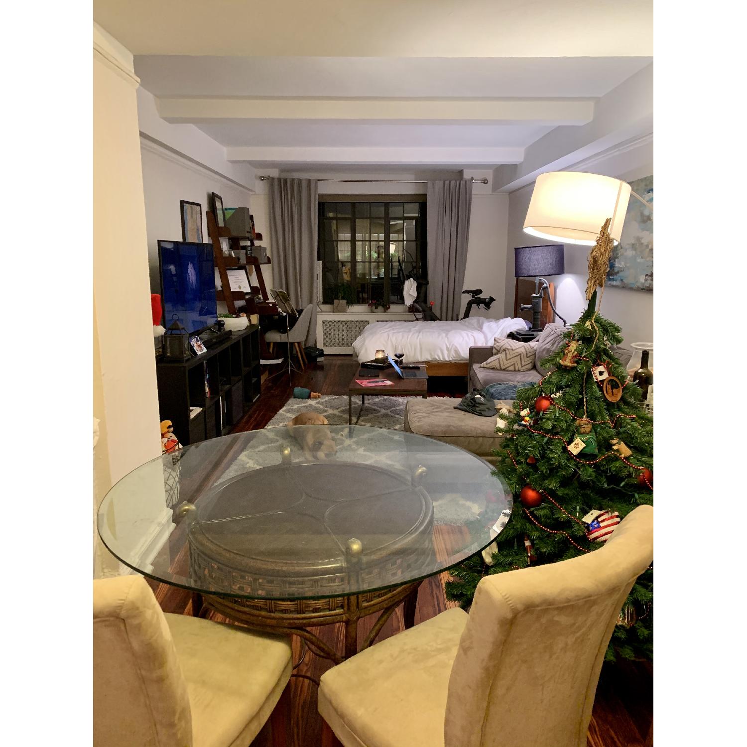 Glass Top/Wood Base Dining Table - image-1