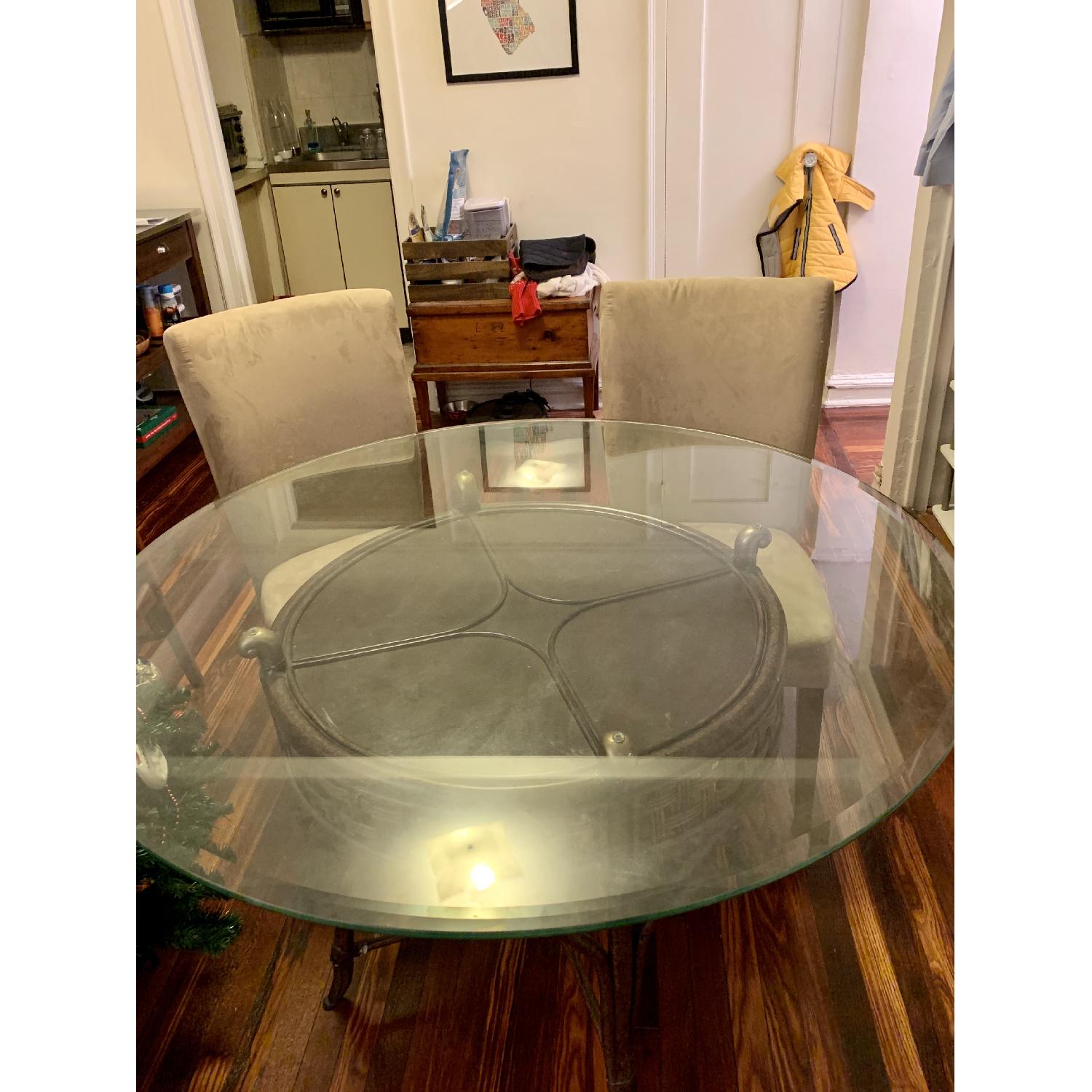 Glass Top/Wood Base Dining Table AptDeco