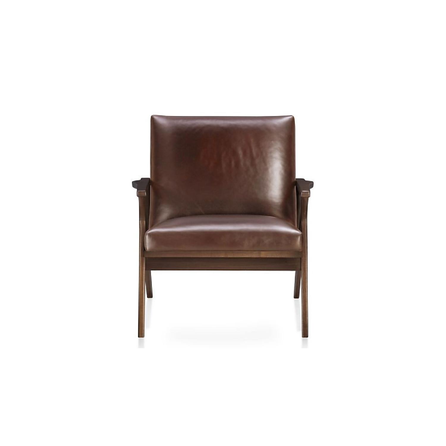 Crate & Barrel Cavett Leather Wood Frame Chair - image-0