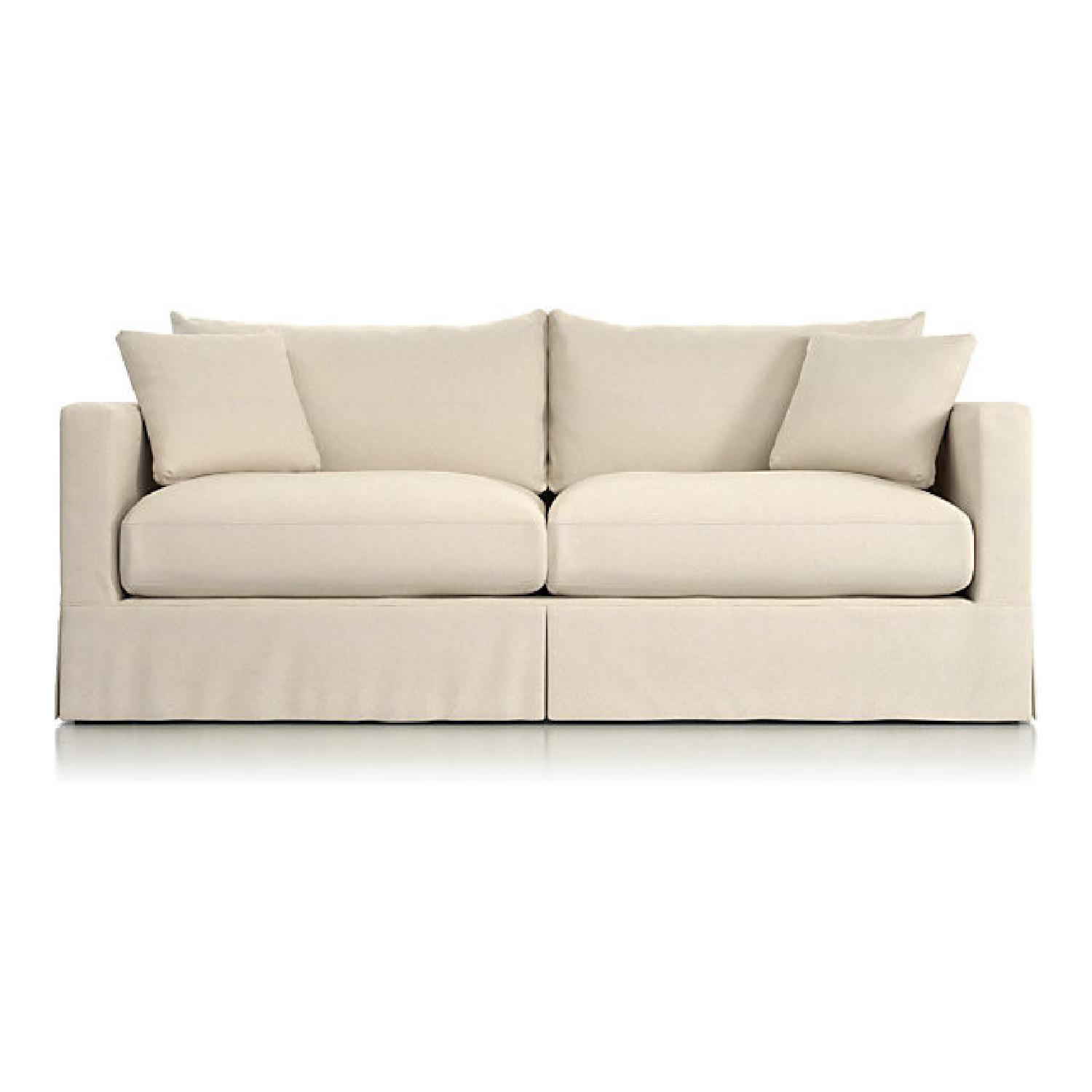 Crate & Barrel Beige Linen Slipcovered Sleeper Sofa AptDeco