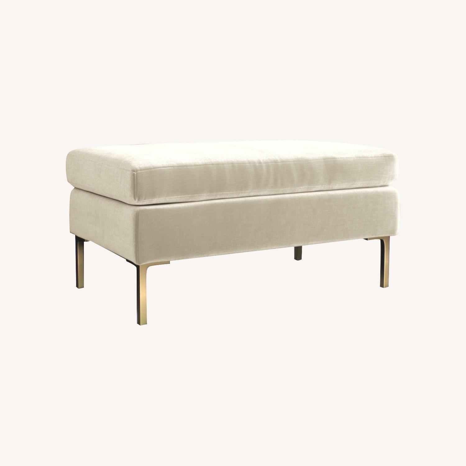 Anthropologie Edlyn Ivory Velvet Ottoman - image-0