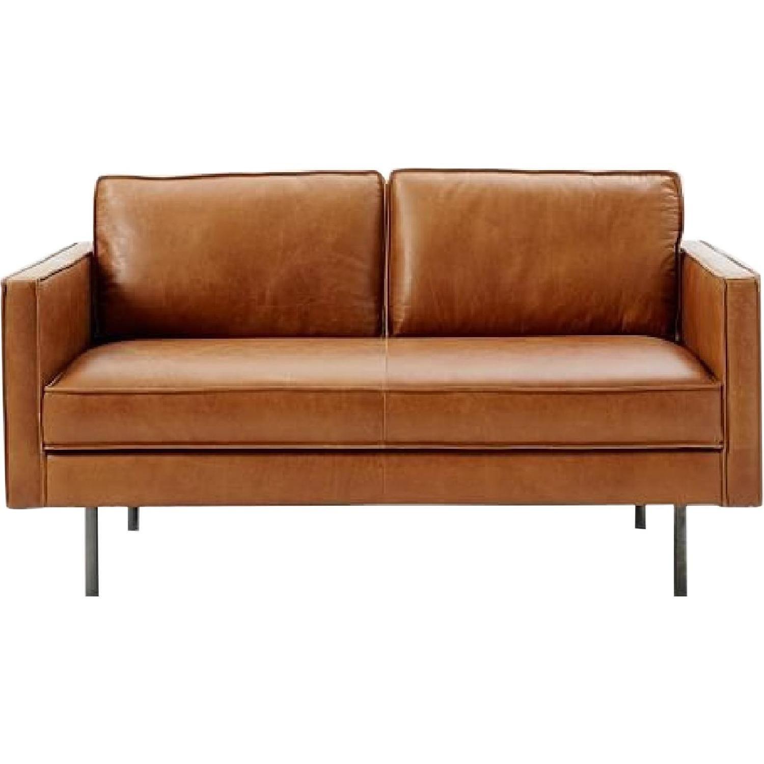 West Elm Axel Brown Leather Loveseat AptDeco