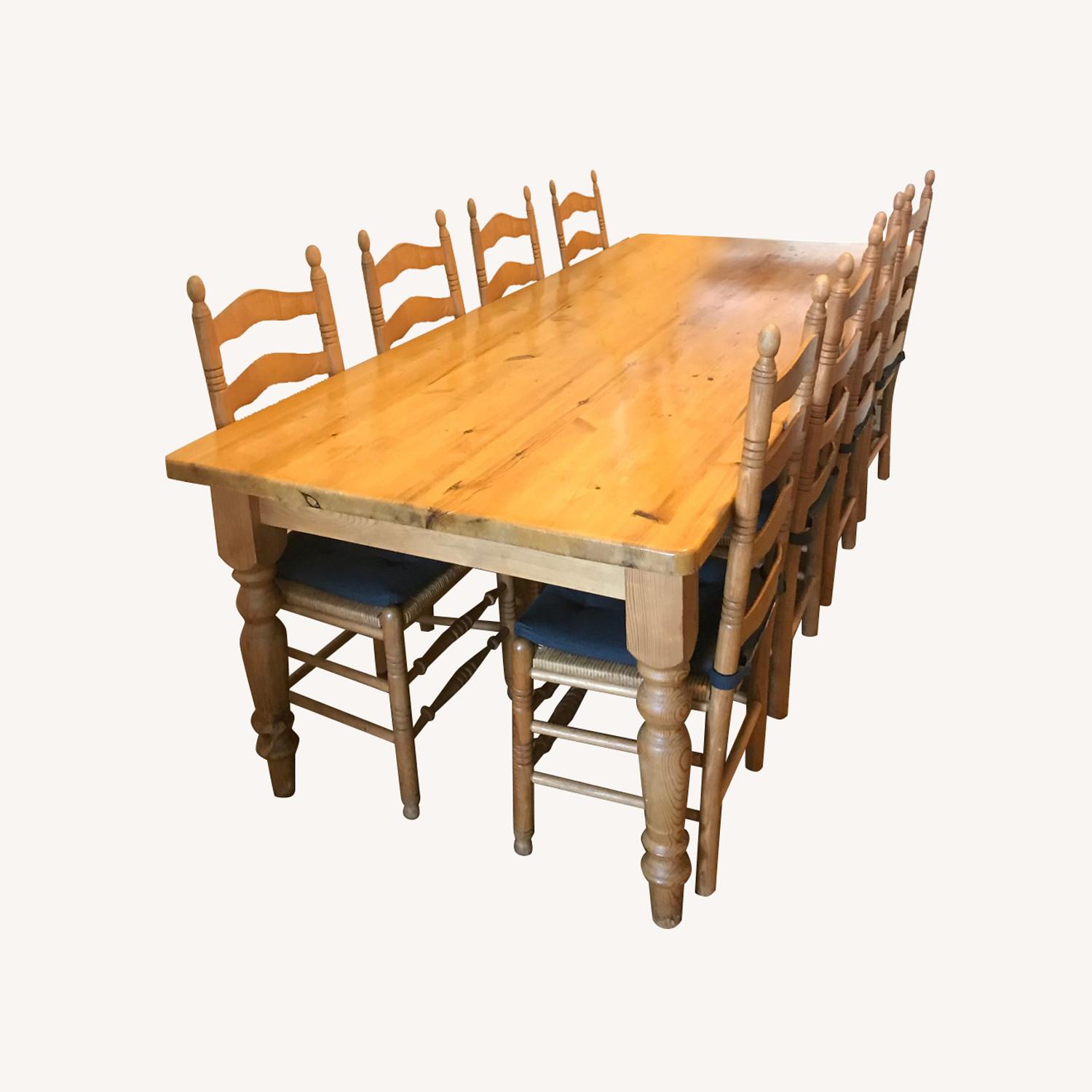 Single Plank Pine Dining Table w/ 8 Chairs - image-0