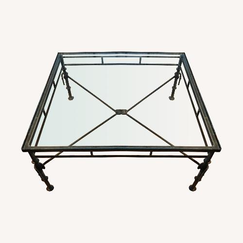 Used Vintage Giacometti Style Iron & Glass Coffee Table for sale on AptDeco