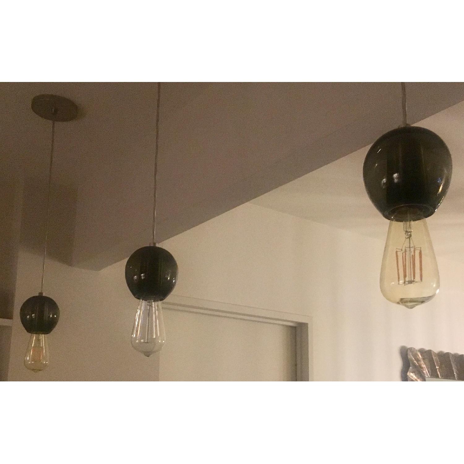 Industrial Hand-blown Gray Glass Pendant Lights Set of 3 - image-9