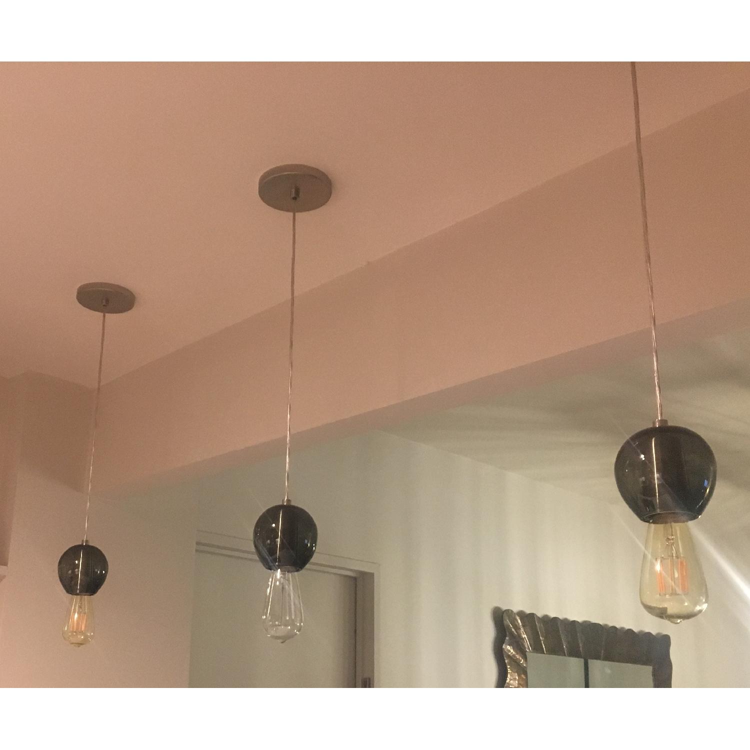Industrial Hand-blown Gray Glass Pendant Lights Set of 3 - image-10