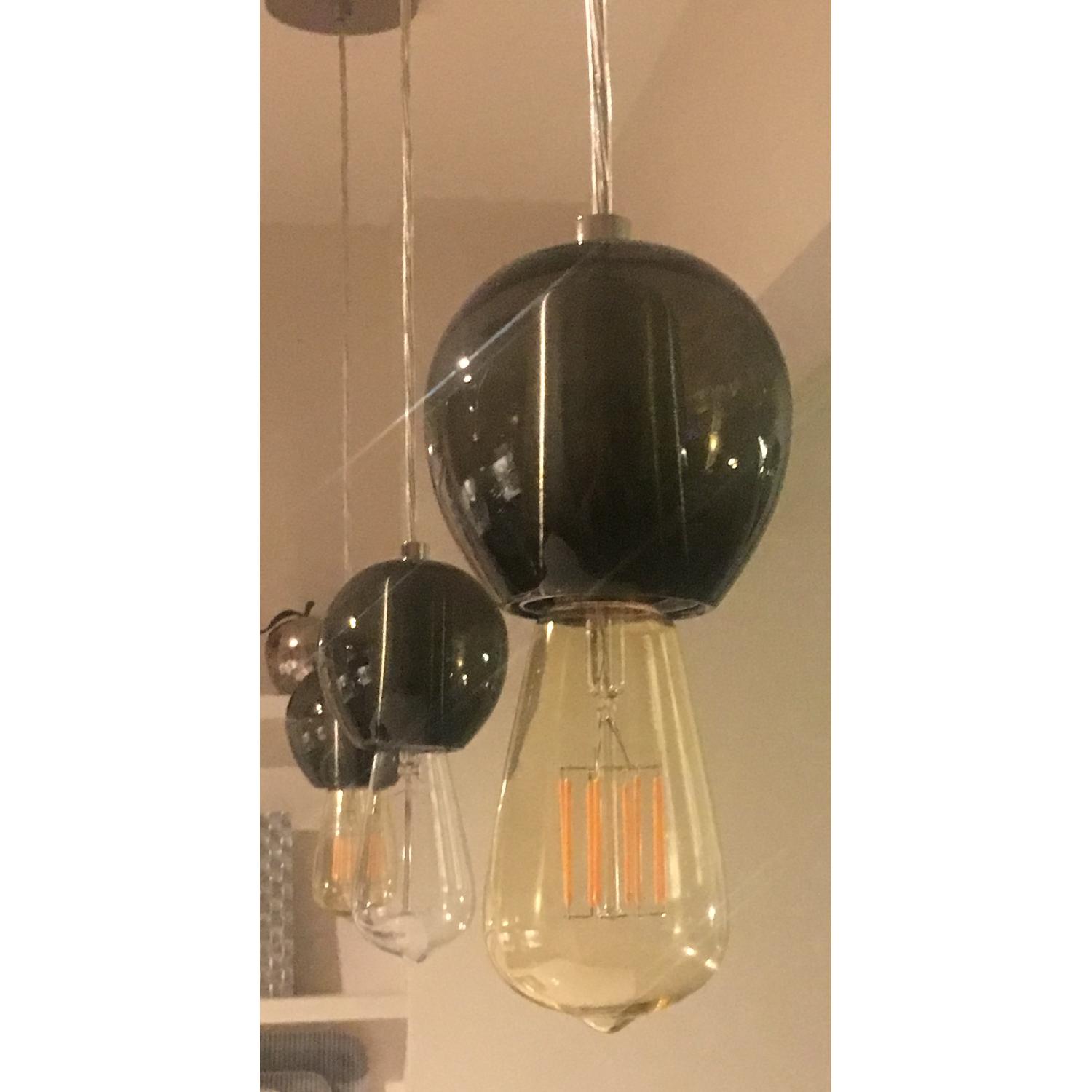 Industrial Hand-blown Gray Glass Pendant Lights Set of 3 - image-11