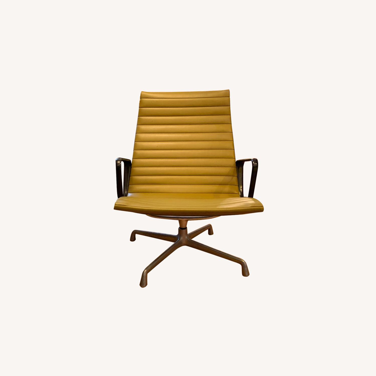 Eames Olive Green Swivel Lounge Chairs w/ Aluminum Base AptDeco