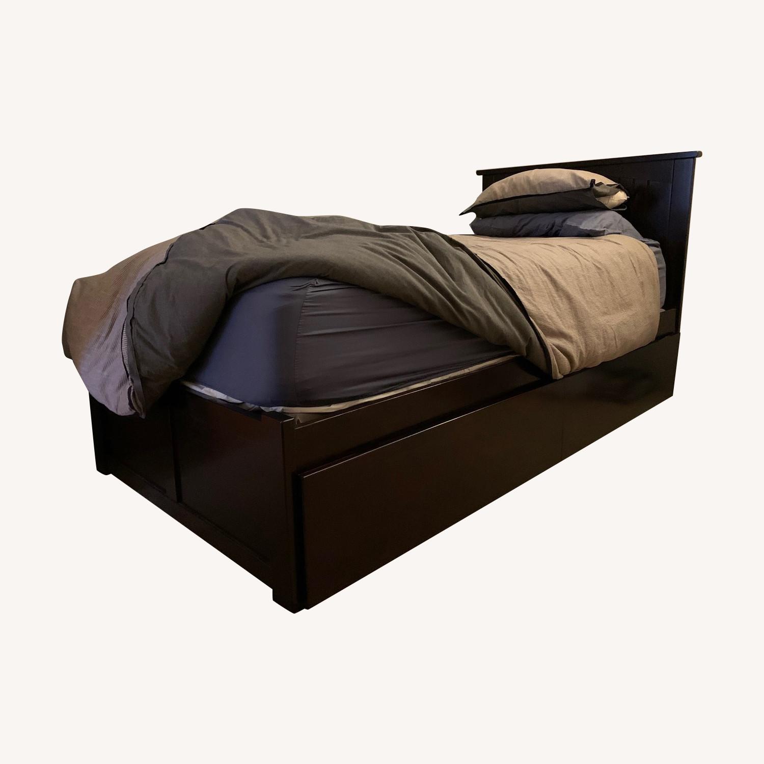 Raymour & Flanigan Brown Wood Twin Bed w/ 2 Storage Drawers AptDeco