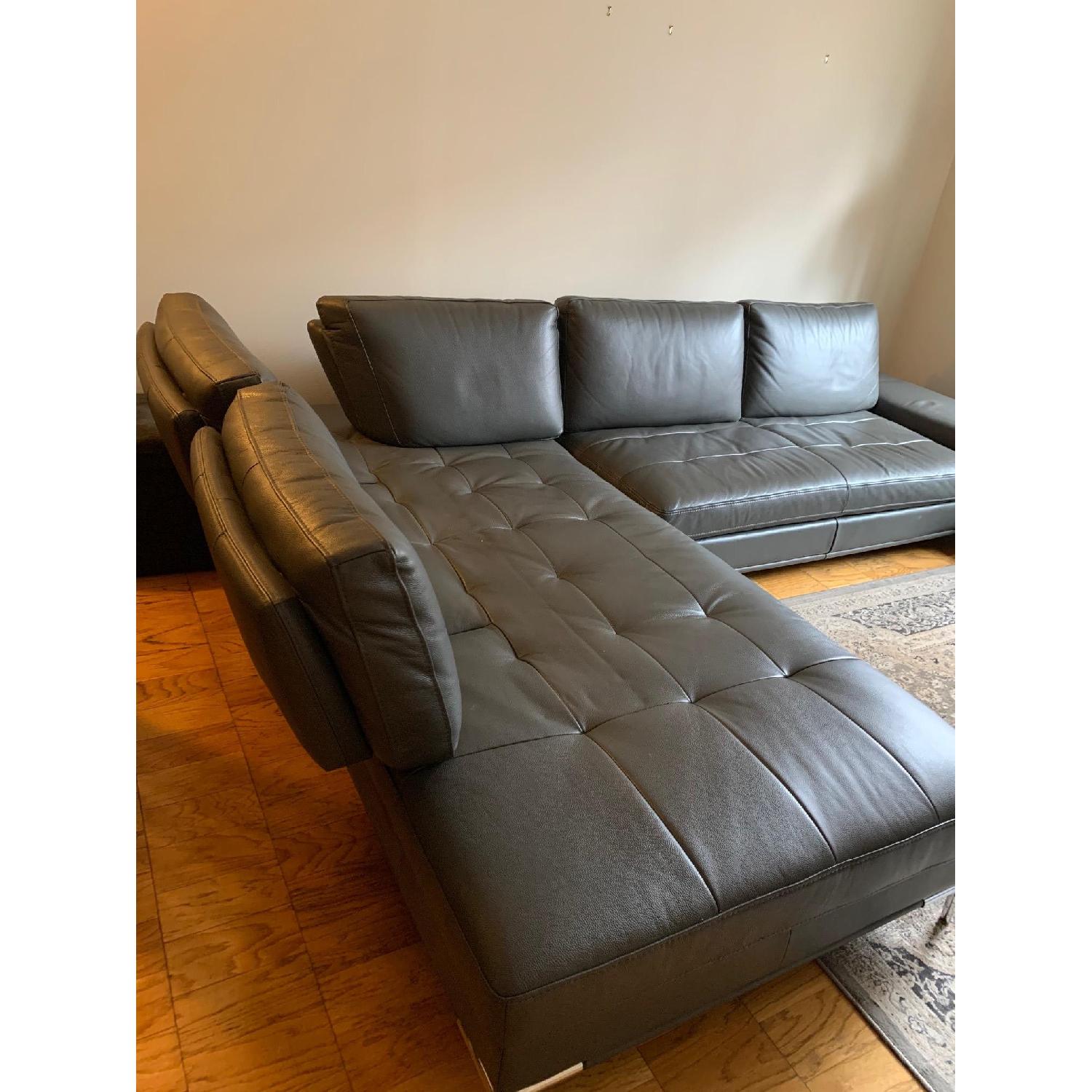 Modani Leather Sectional Sofa Dark Grey - image-1