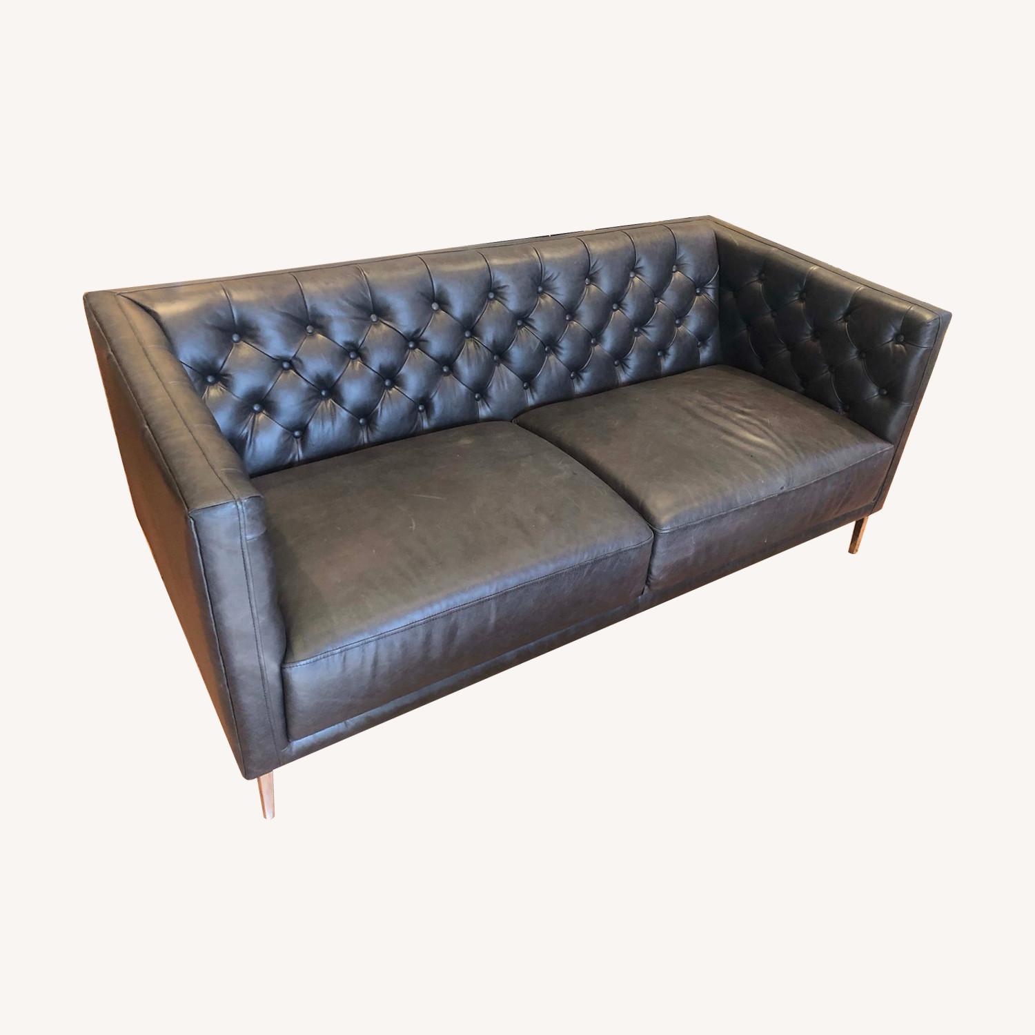 SAVILE BLACK LEATHER TUFTED APARTMENT SOFA AptDeco