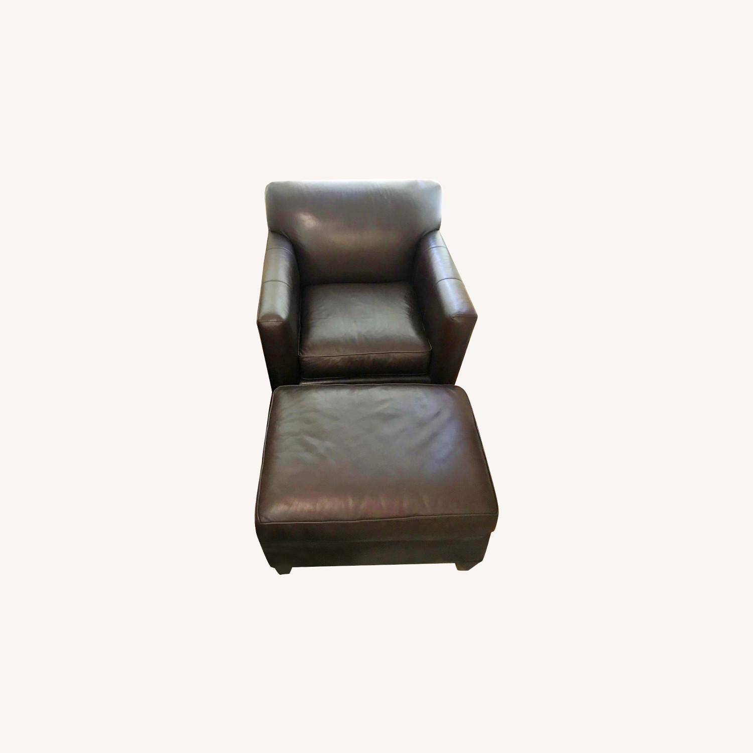 Crate and Barrel Brown Leather Chair and Ottoman AptDeco