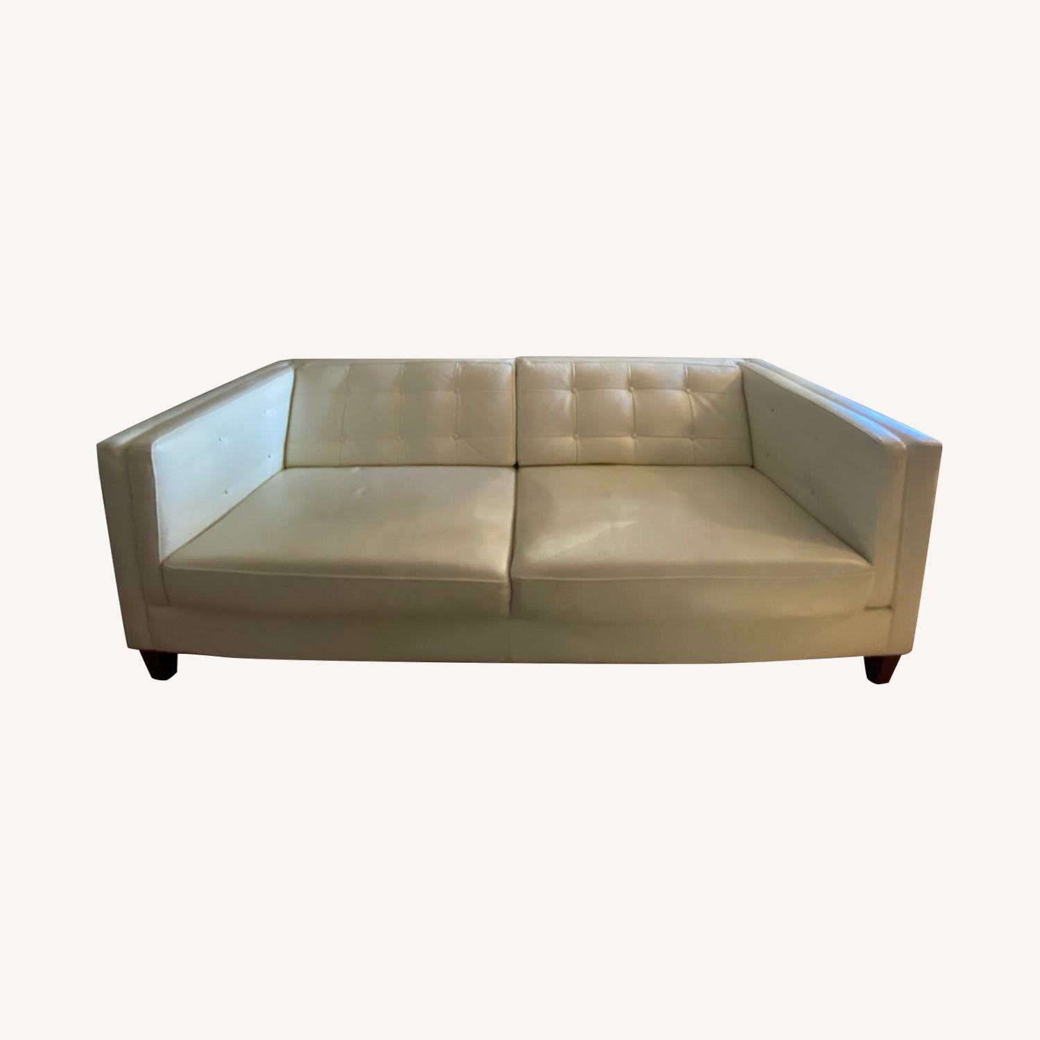 Bloomingdales White Leather Sofa AptDeco