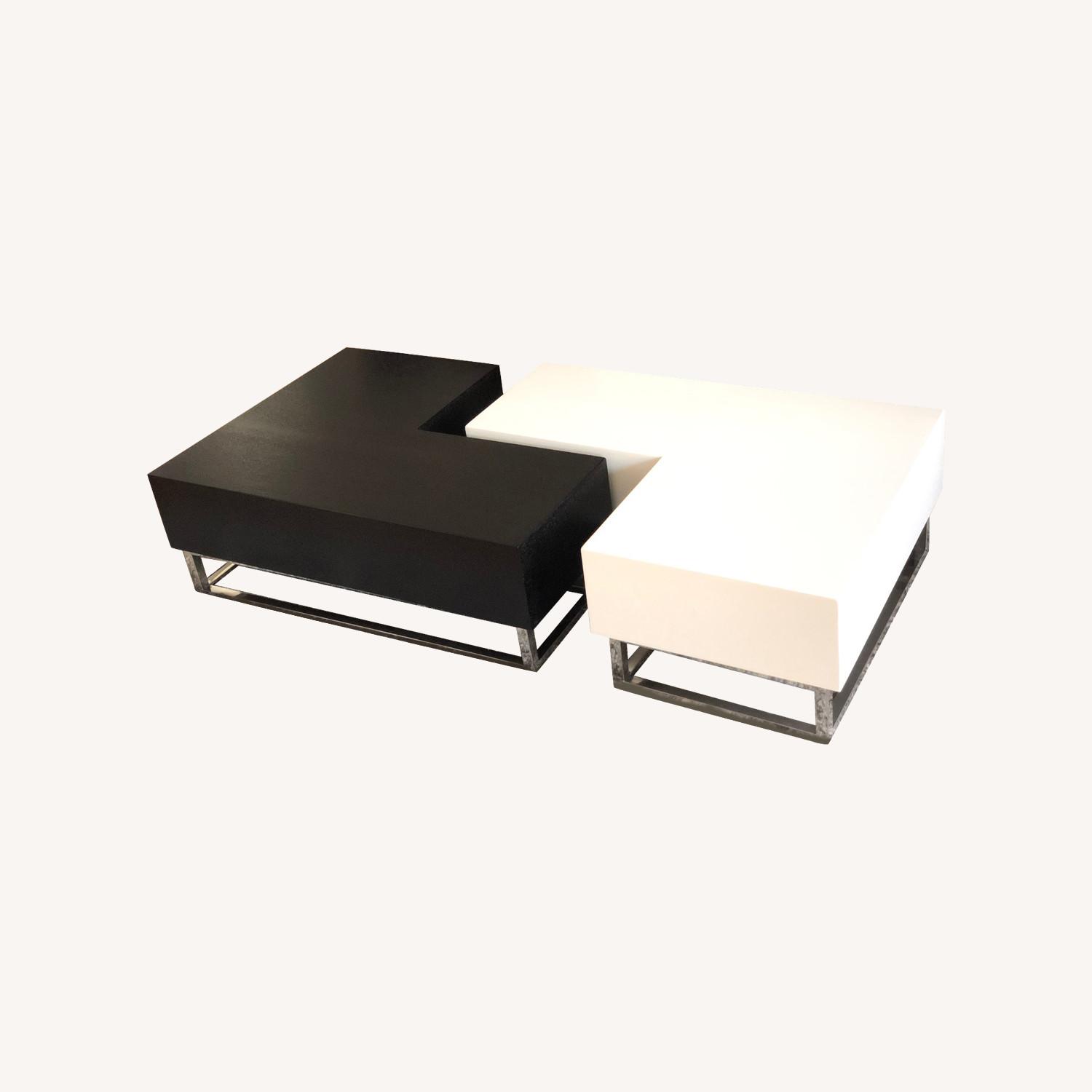 Modern High Gloss White & Black Oak Coffee Table - image-11