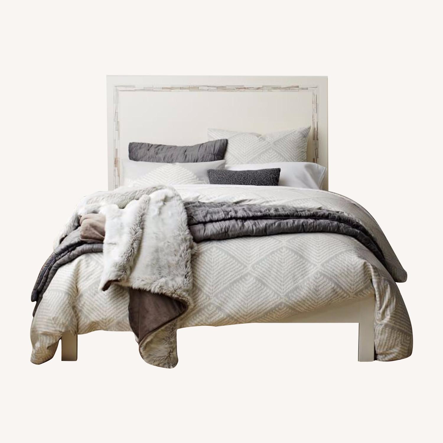 West Elm Wood Tiled Queen Bed and Headboard AptDeco