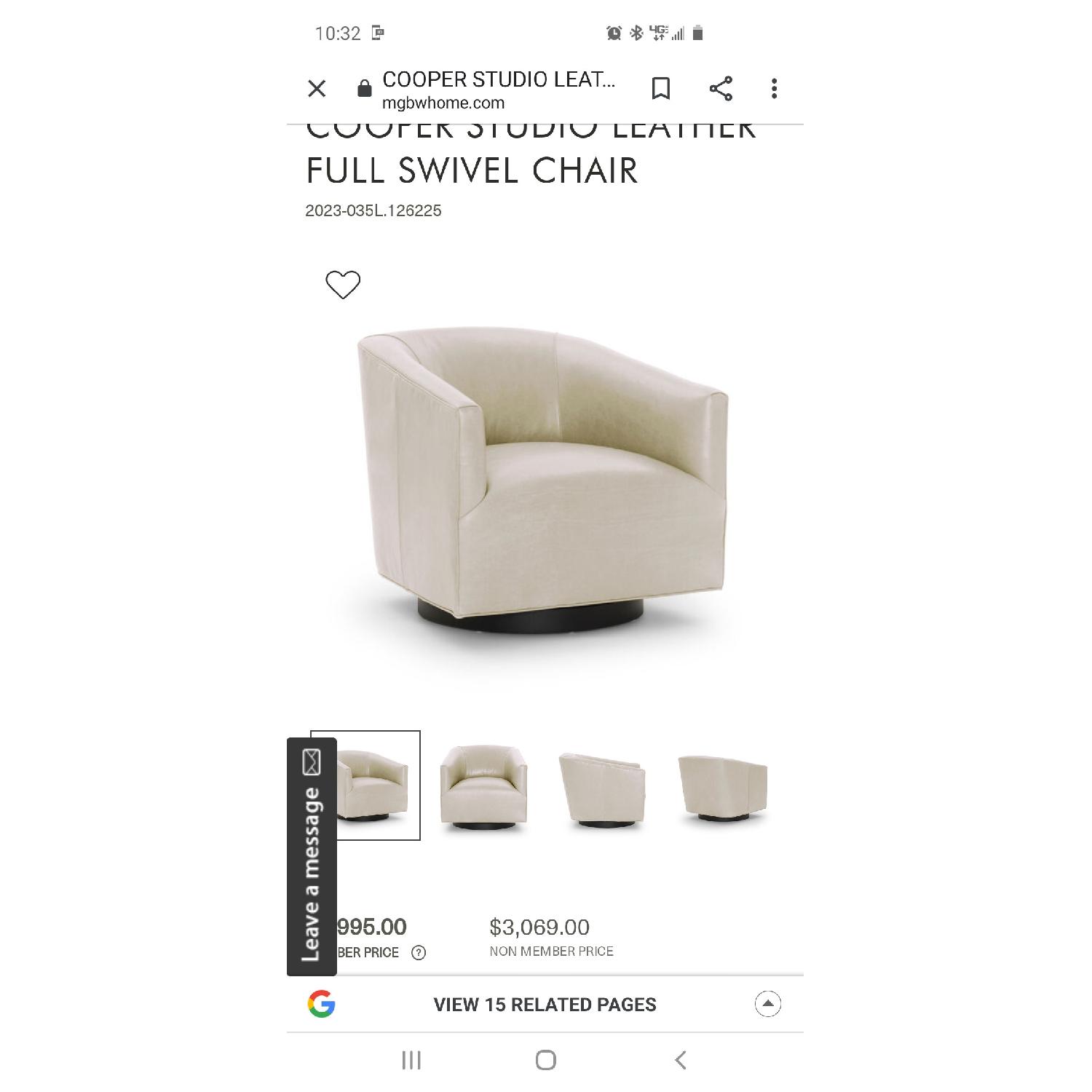 Mitchell Gold ivory leather swivel chair - image-5