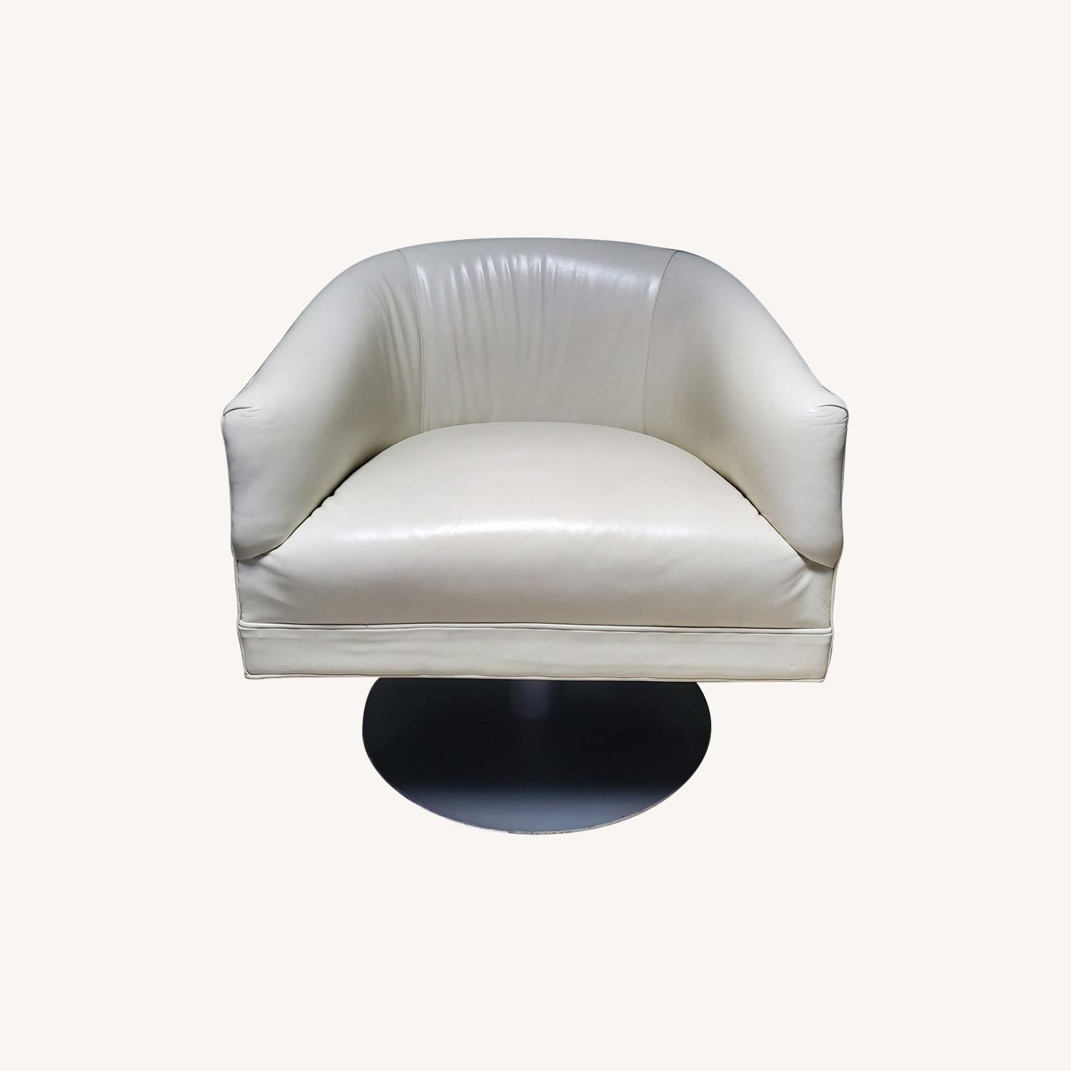 Mitchell Gold ivory leather swivel chair AptDeco