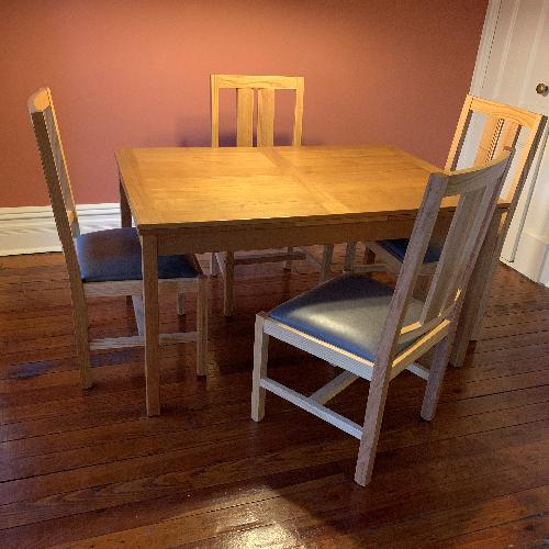 Used Scott Jordan oak chairs gray leather seats for sale on AptDeco