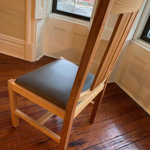 Used Scott Jordan oak chairs gray leather seats for sale on AptDeco