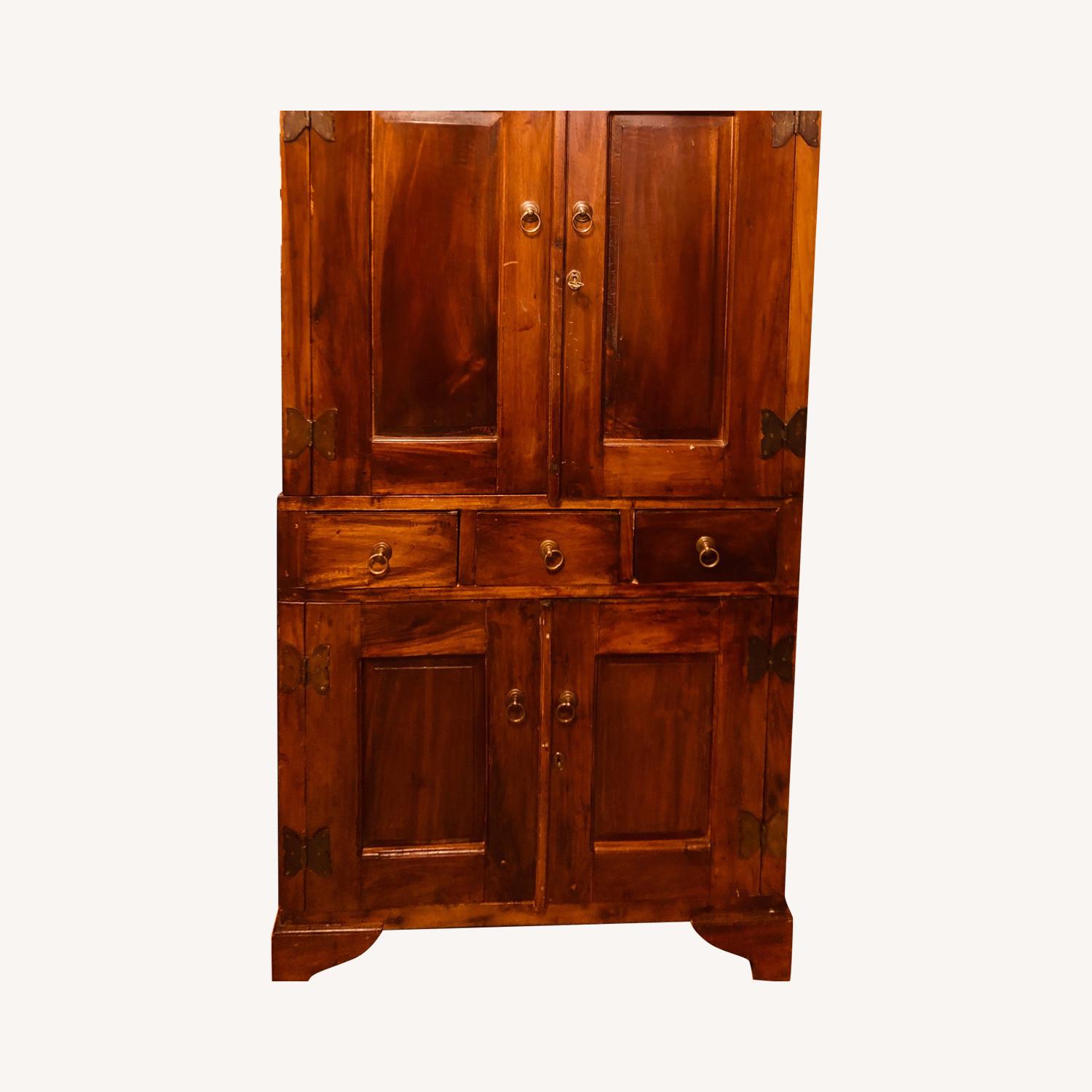 Antique distressed dark wood large armoire AptDeco