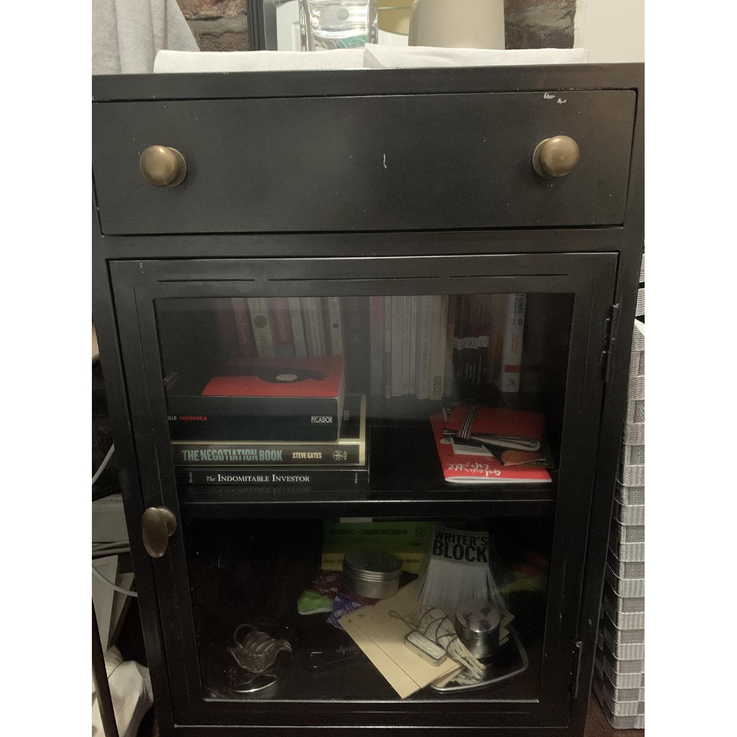 Elegant Metallic Nightstand with glass door AptDeco