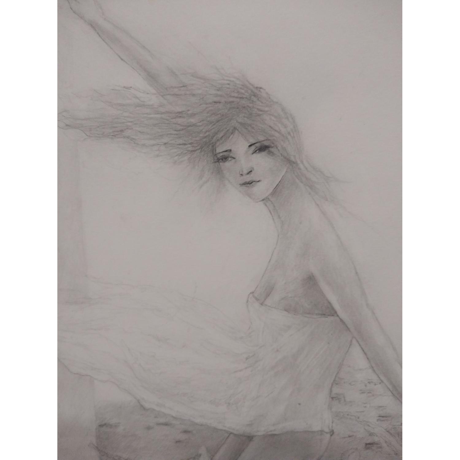 Original Drawing girl walking her dog - image-4