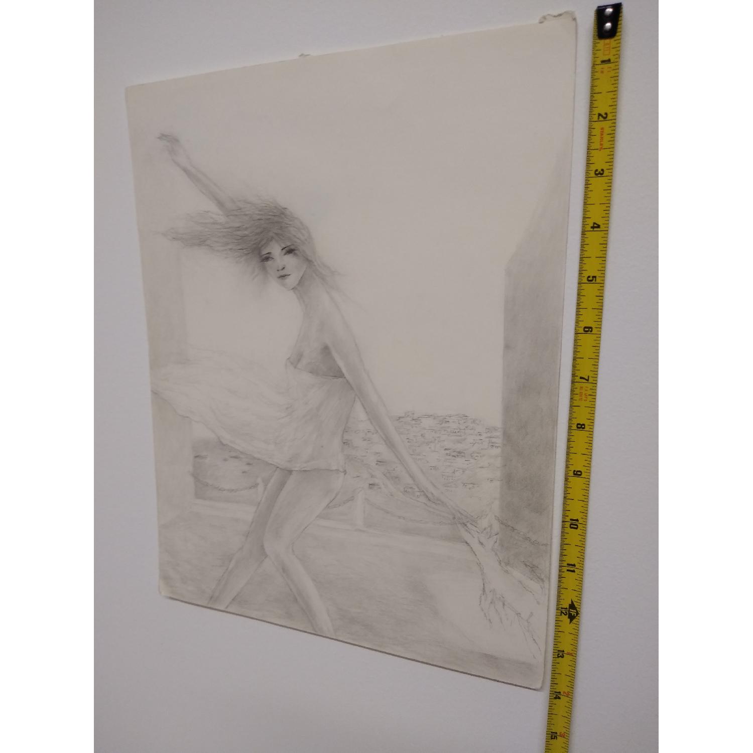 Original Drawing girl walking her dog - image-6