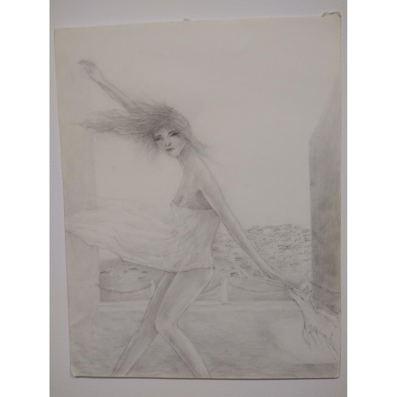 Original Drawing girl walking her dog - image-7