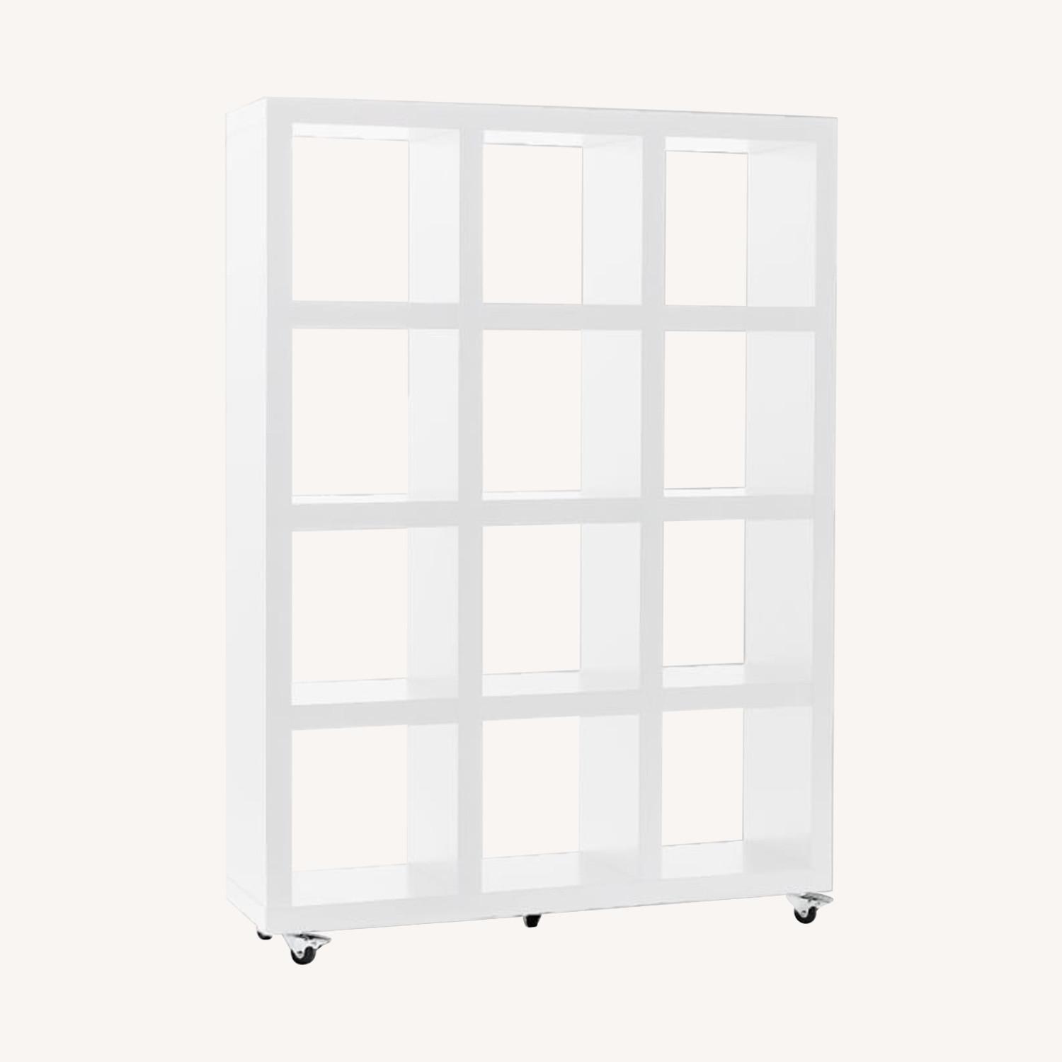 West Elm White Rolling Storage Book Shelf Bookcase AptDeco