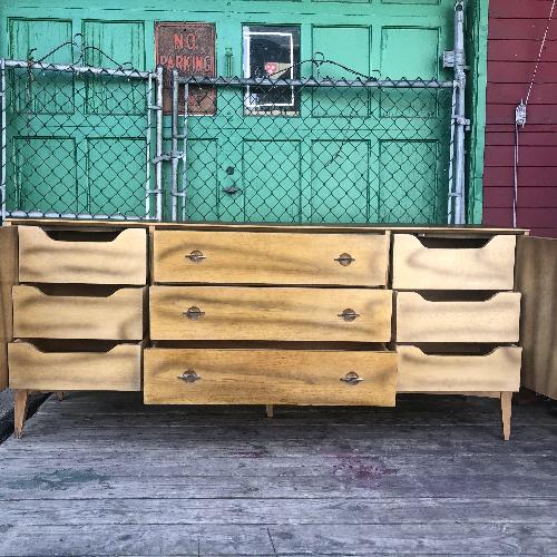 Used Mid century modern long dresser with black inlays for sale on AptDeco