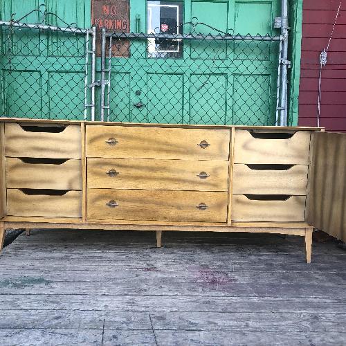 Used Mid century modern long dresser with black inlays for sale on AptDeco