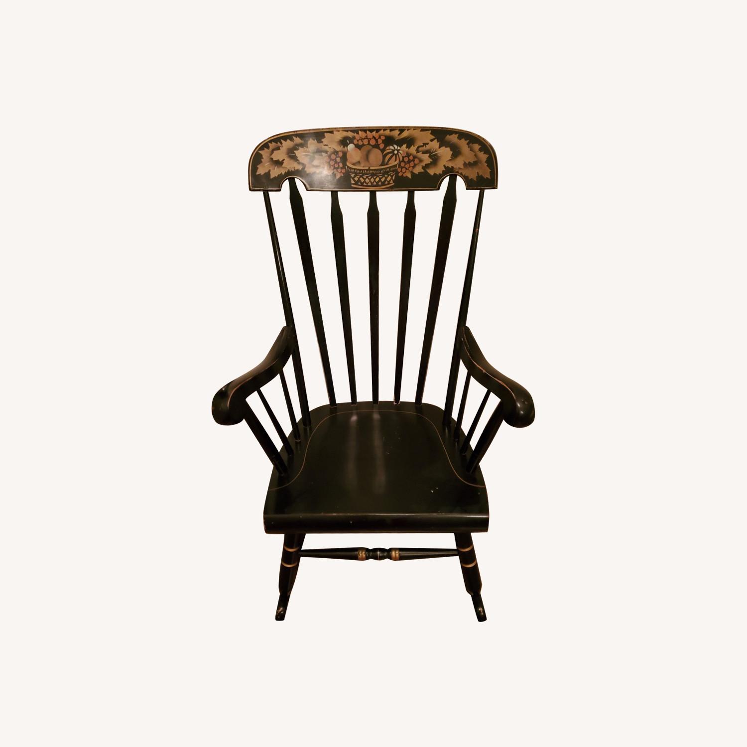 Vintage Black Laquer Stencil Painted Rocking Chair - image-0