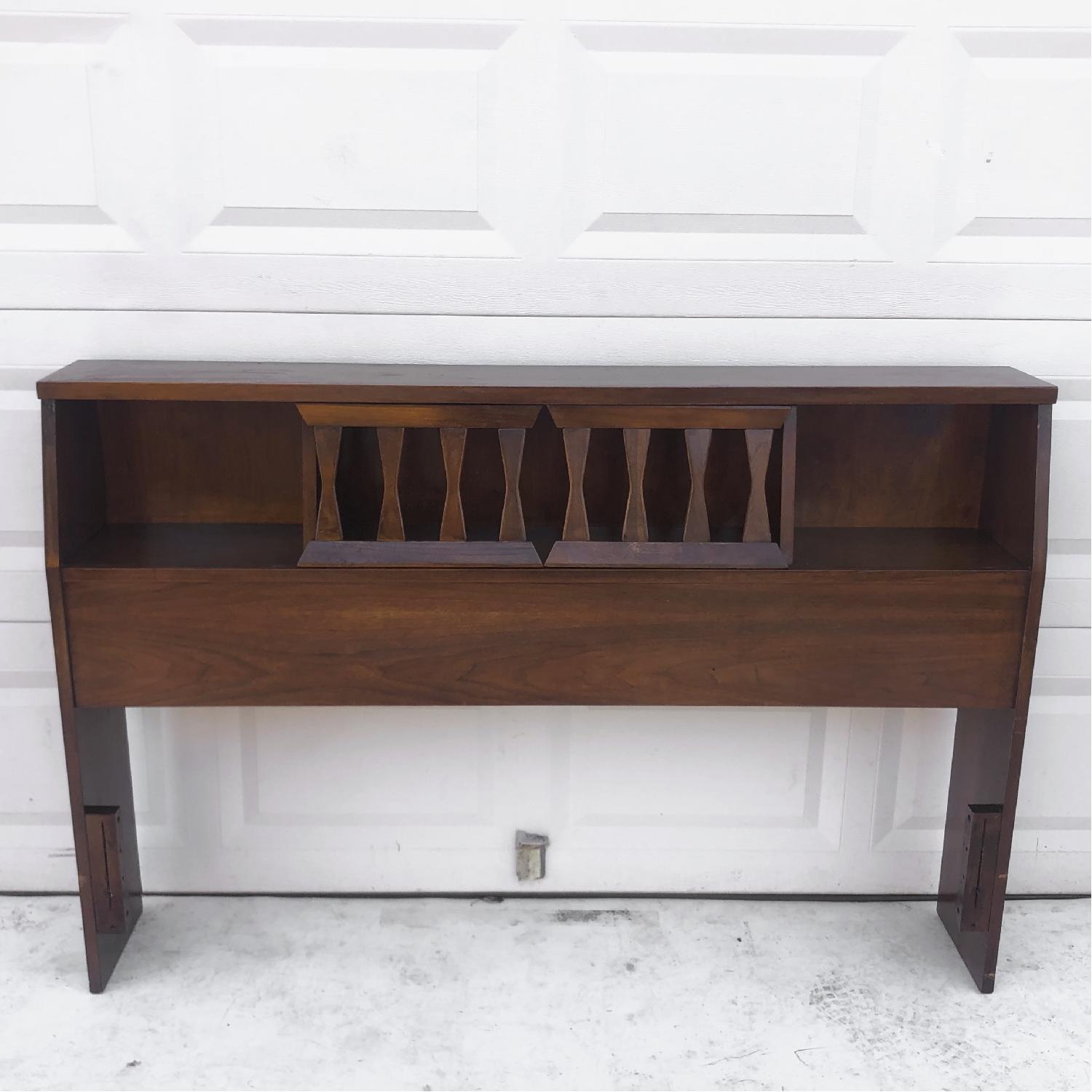 Mid-Century Queen Size Walnut Storage Headboard - image-7