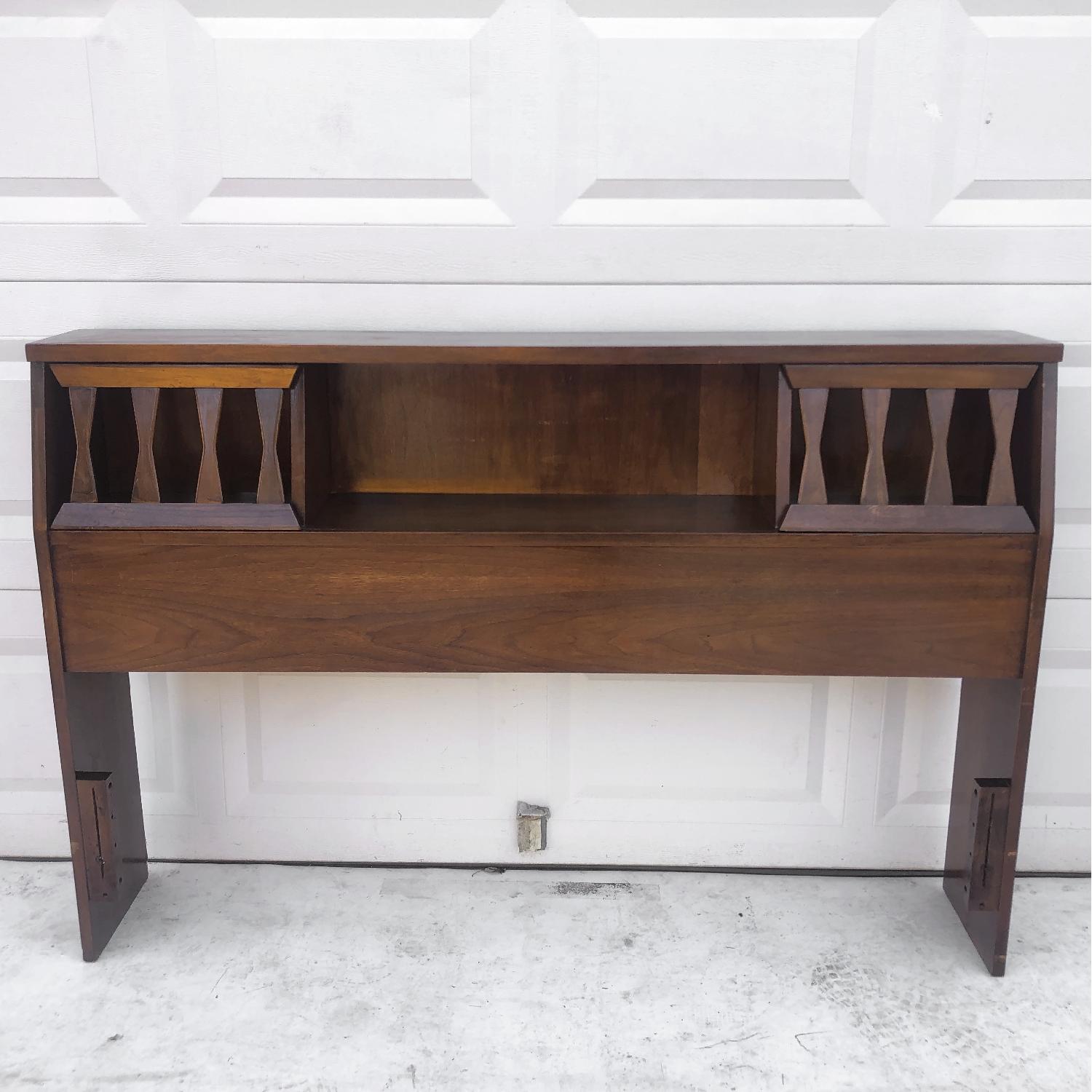Mid-Century Queen Size Walnut Storage Headboard - image-17