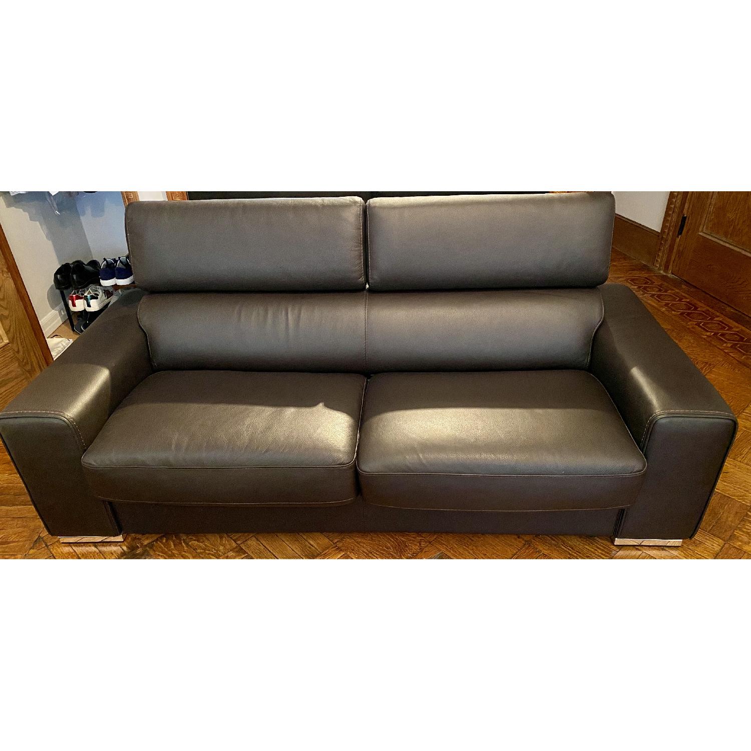 Dark Brown Leather Sleeper Sofa - image-2
