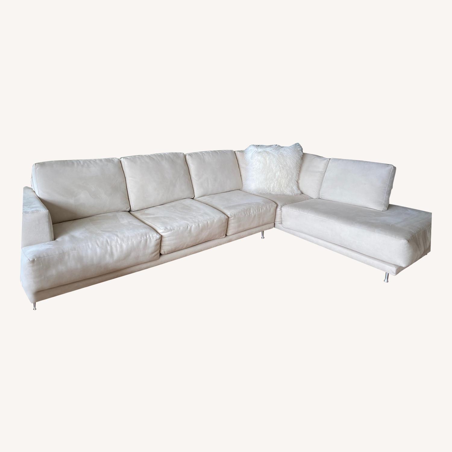 High End White Suede L-Shaped Couch - image-0