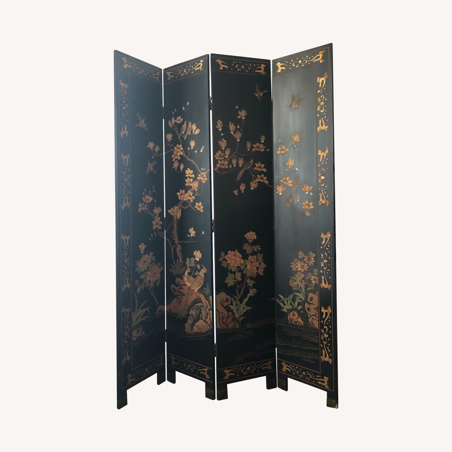 Antique Asian Room Divider Black and Gold AptDeco