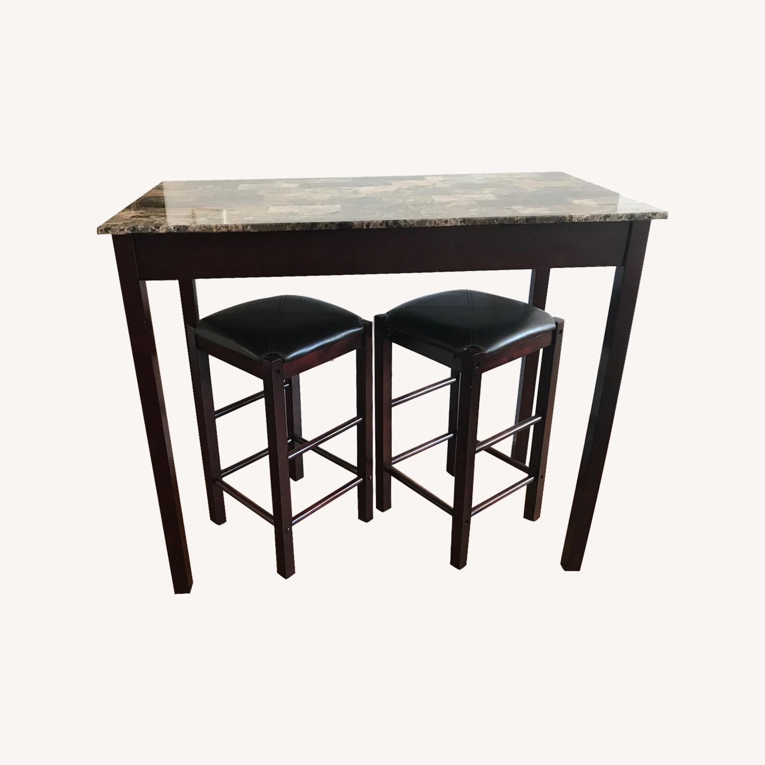 Marble Breakfast Bar with Two Matching Stools AptDeco