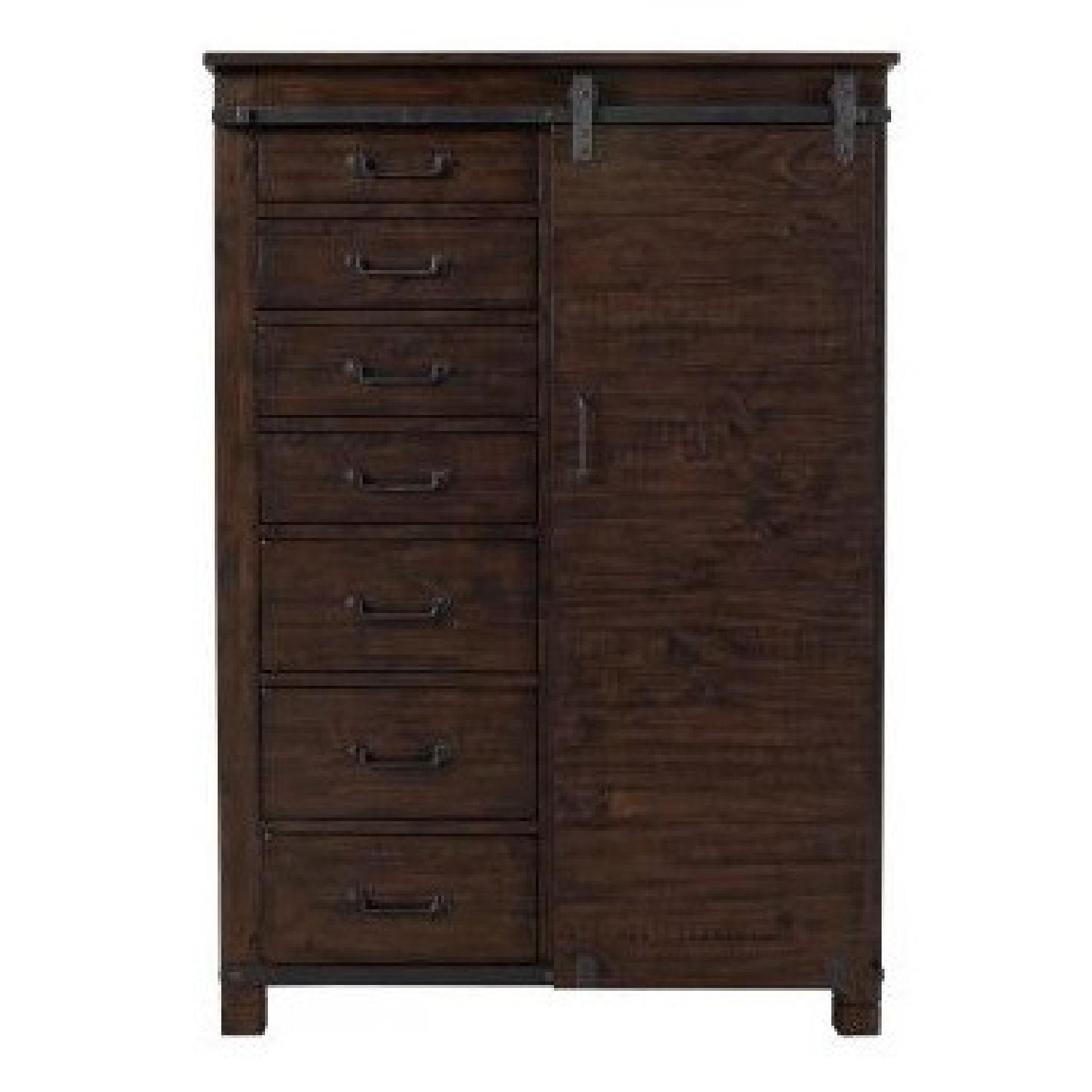 Raymour & Flanigan Solid Pine 5 Shelf, 7 Drawer Chest AptDeco