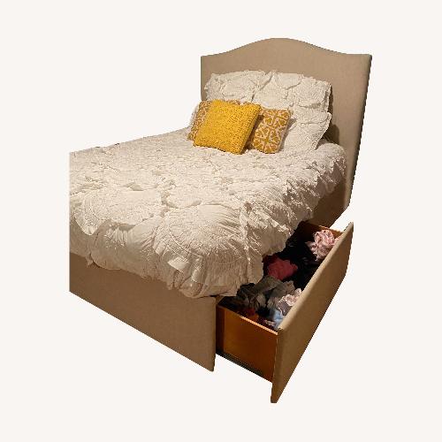 Used Pottery Barn Raleigh Upholstered Tall Curved Headboard for sale on AptDeco