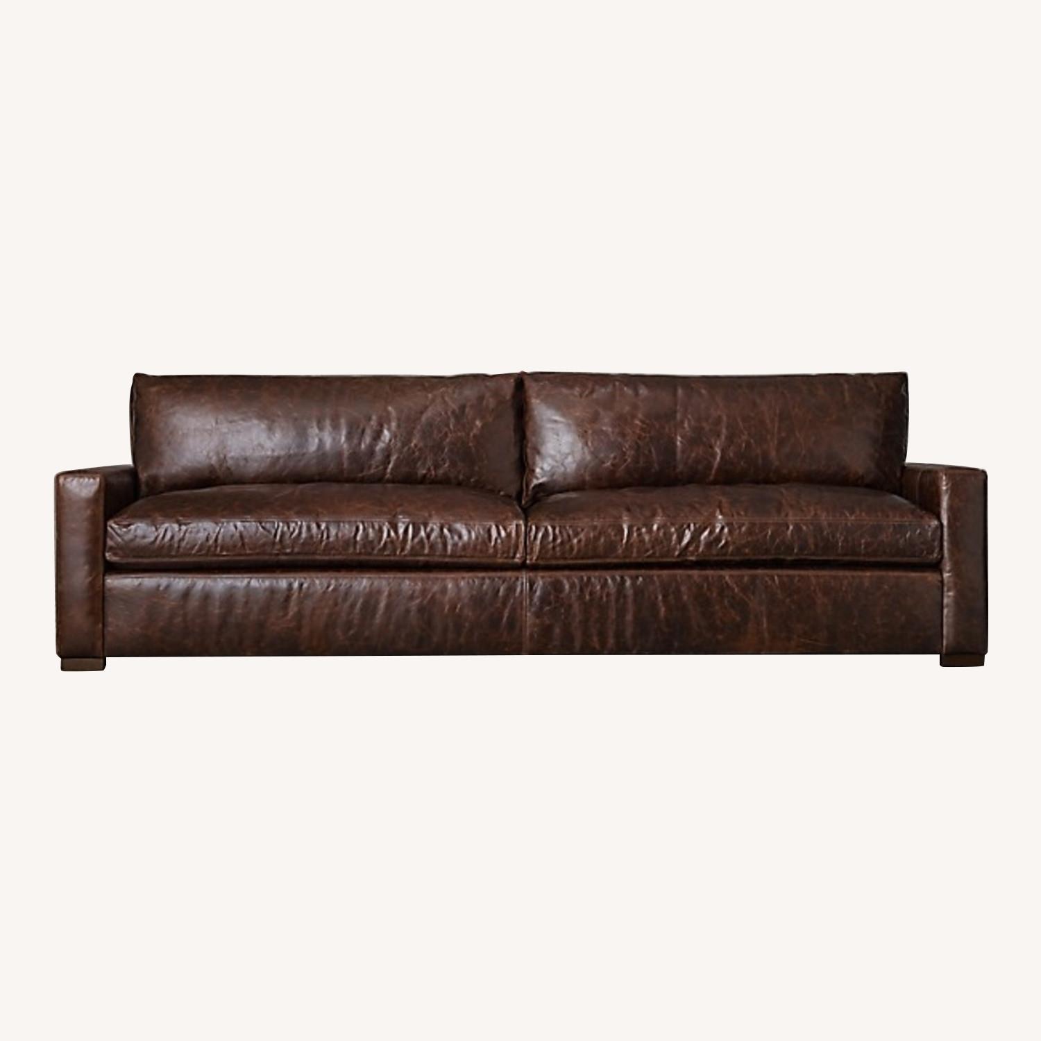 Restoration Hardware Maxwell Brown Leather Sofa + Ottoman AptDeco