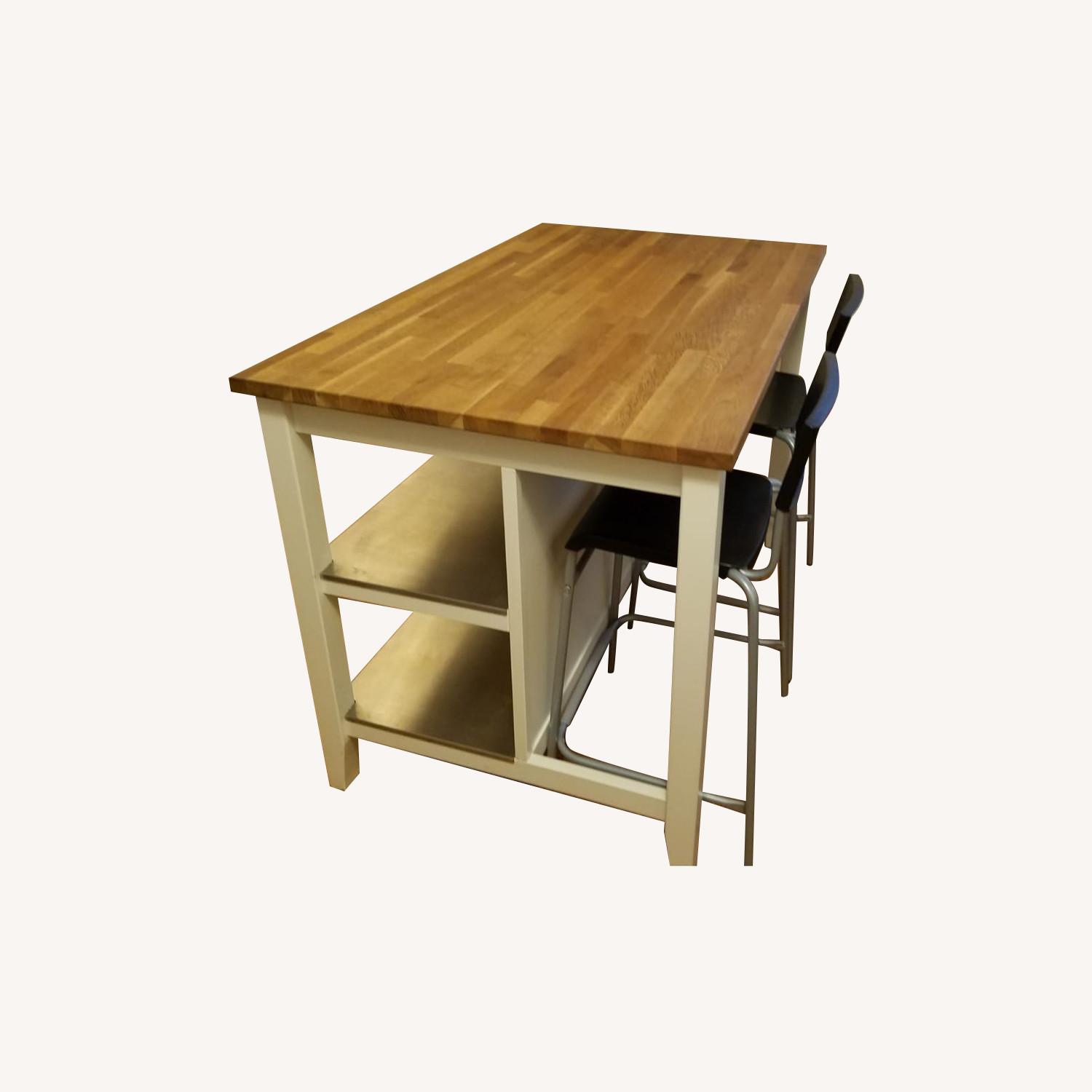 IKEA Stenstorp White Kitchen Island w/ Chairs - image-0