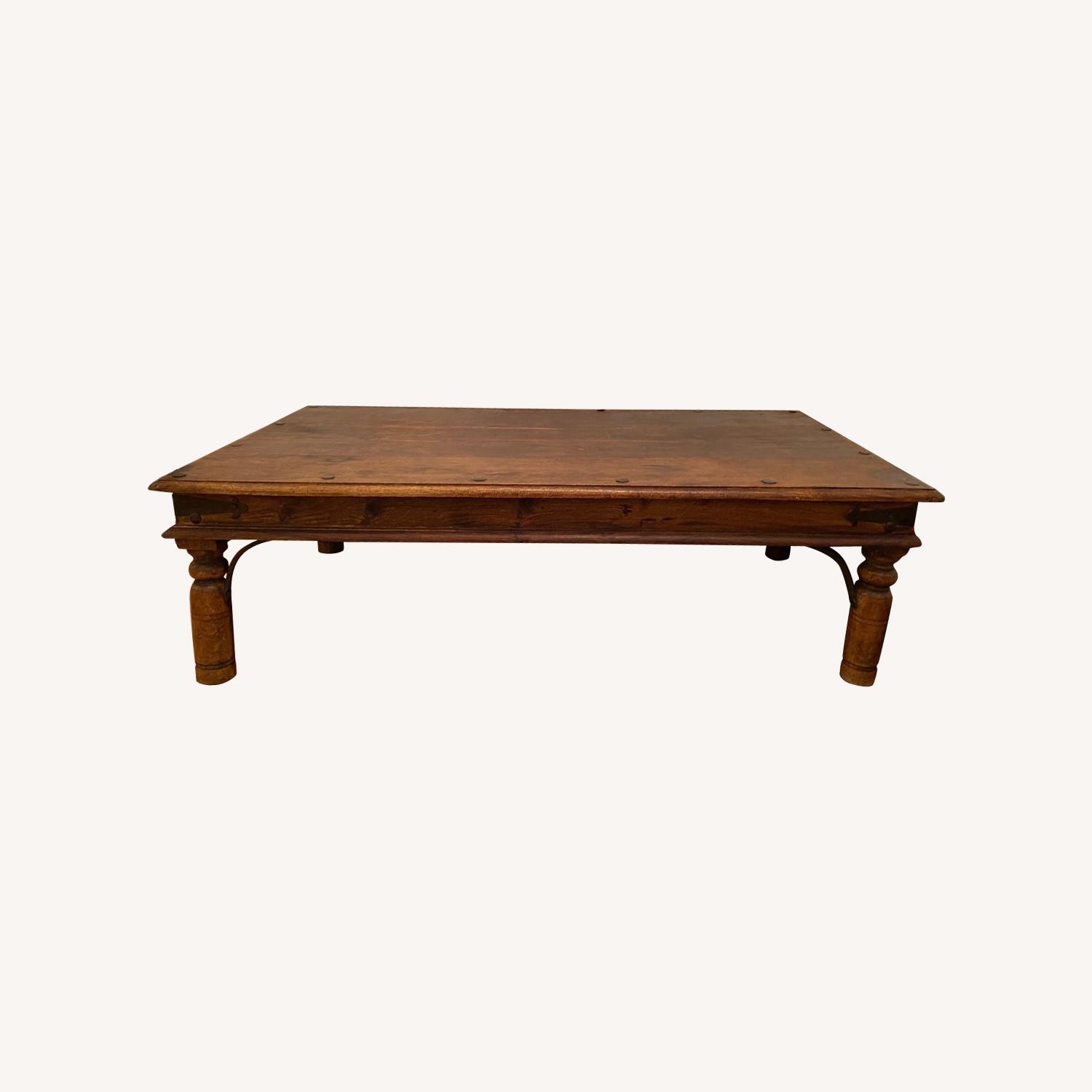 Vintage Teak Hardwood Coffee Table Metal Detail - image-0