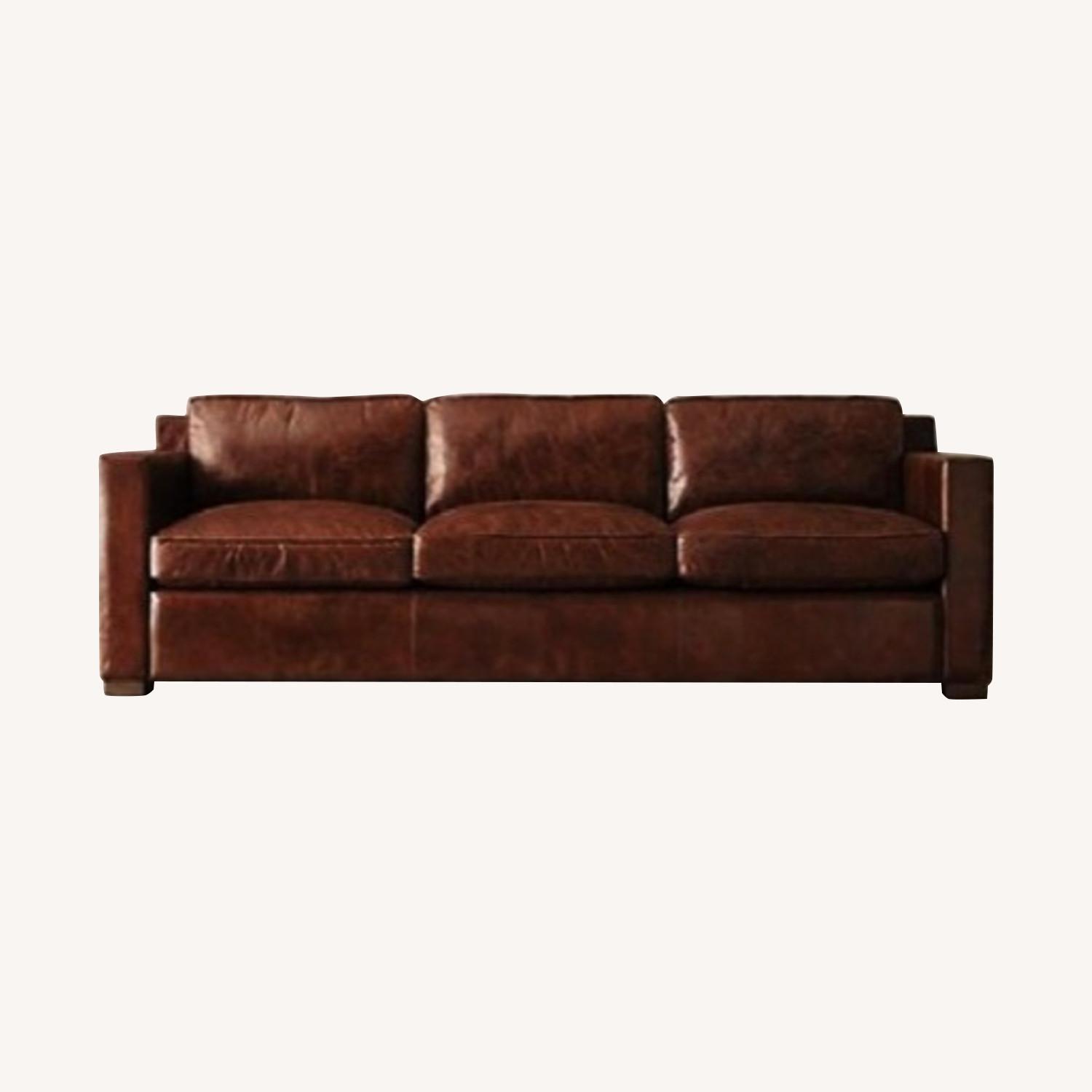 Restoration Hardware Collins Leather Sofa and Ottoman AptDeco